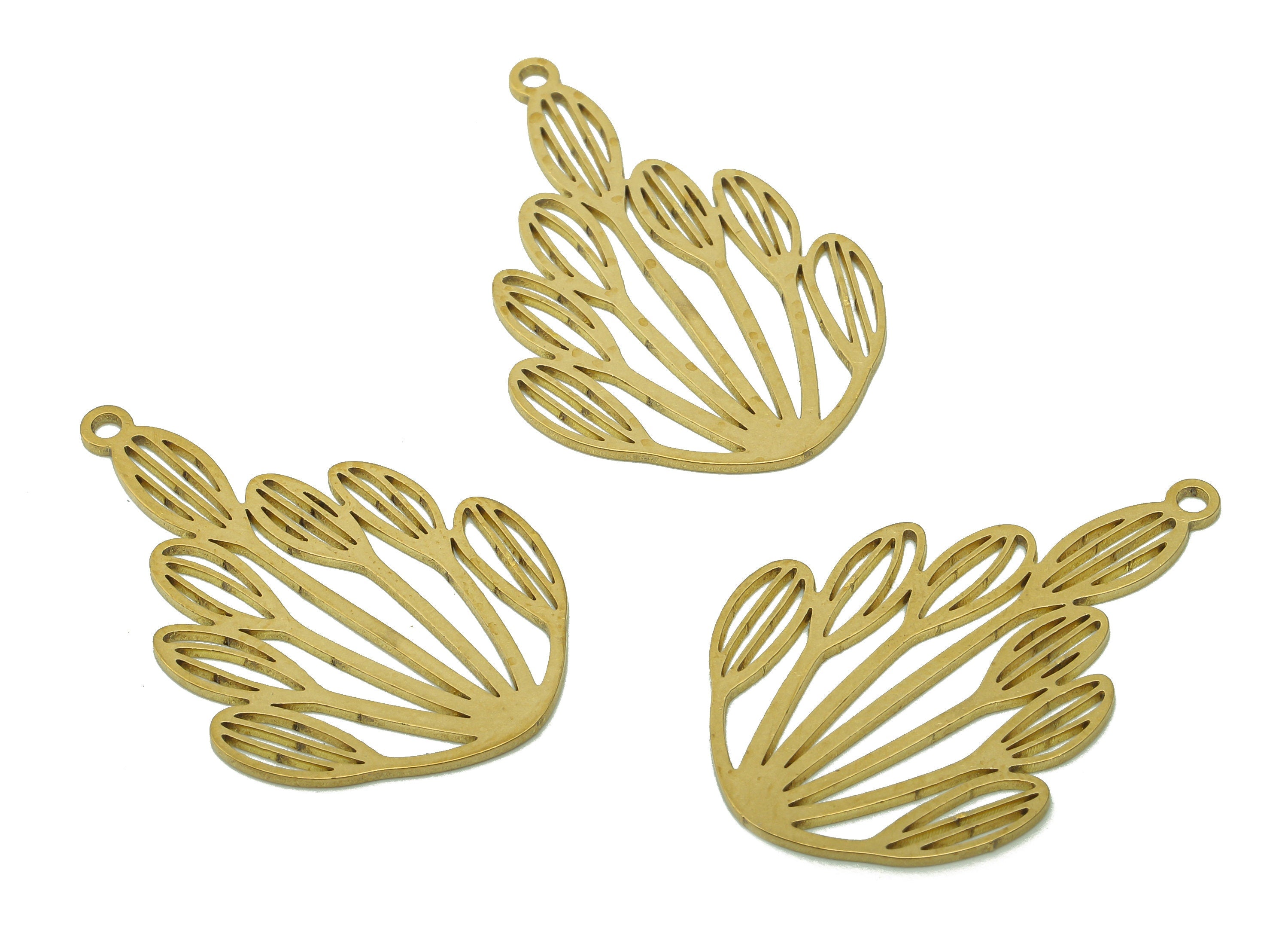 Brass Leaves Earring Charms - Raw Brass Flower Cutout Earring - Botanical Pendant With Loop - Leaf For Necklace - 35.7x23.4x0.8mm - PPA6333 - DOMEDBAZAAR