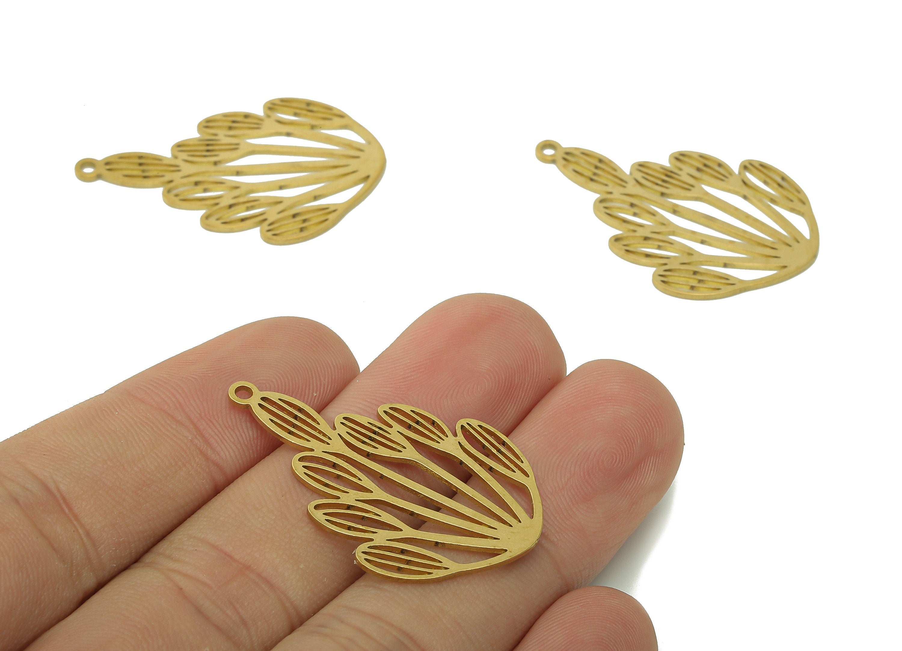 Brass Leaves Earring Charms - Raw Brass Flower Cutout Earring - Botanical Pendant With Loop - Leaf For Necklace - 35.7x23.4x0.8mm - PPA6333 - DOMEDBAZAAR