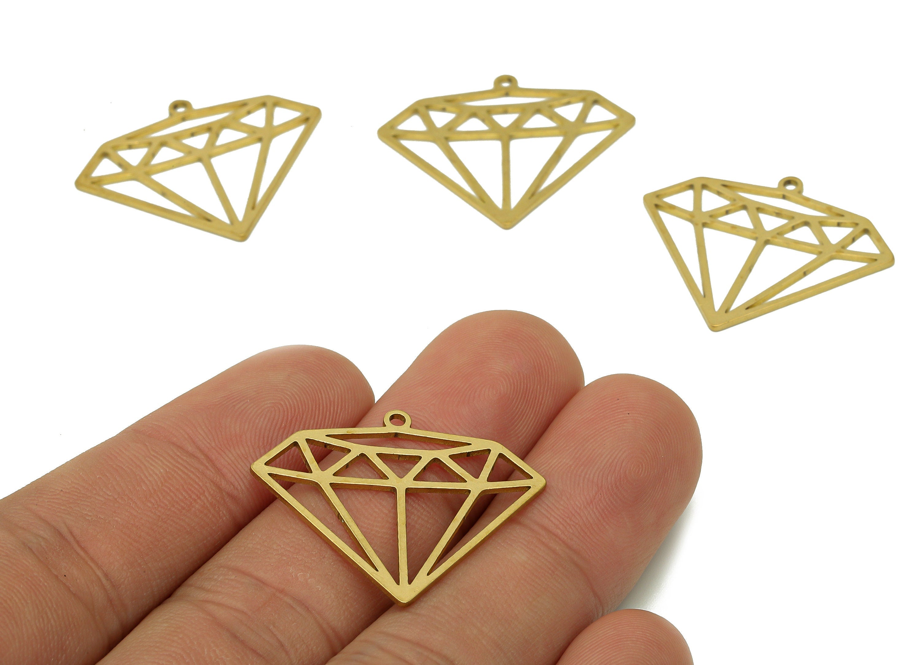 Brass Diamond Earring Charm - Raw Brass Geometry Cutout Earring - Hollow Pendant With Loop - Charm For Necklace - 29.8x25.3x0.7mm - PPA6511 - DOMEDBAZAAR