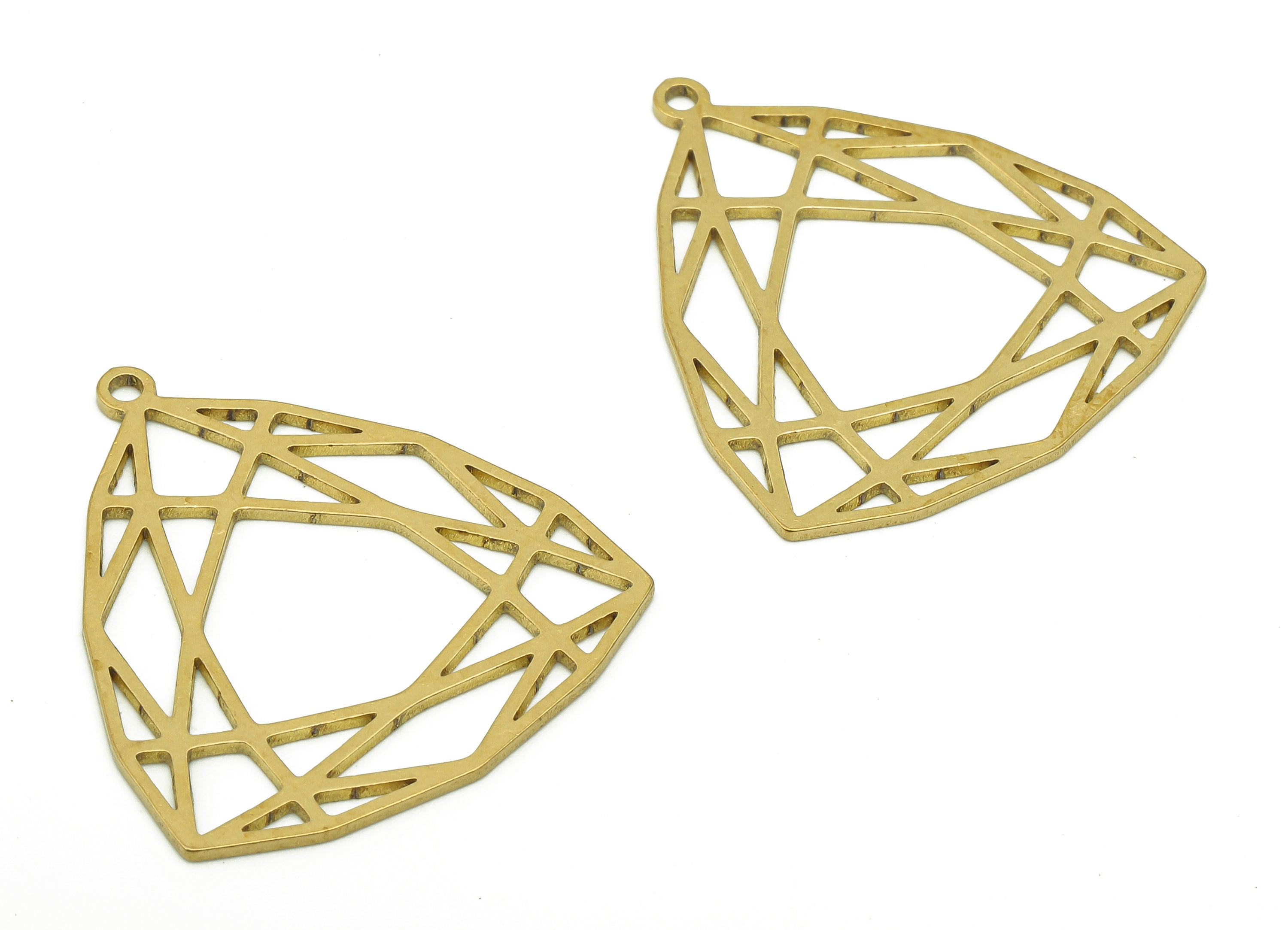 Brass Triangle Earring Charm - Raw Brass Shield Geometry Earring - Diamond Hollow Pendant With Loop - For Necklace - 29.7x26.6x0.7mm-PPA6514 - DOMEDBAZAAR