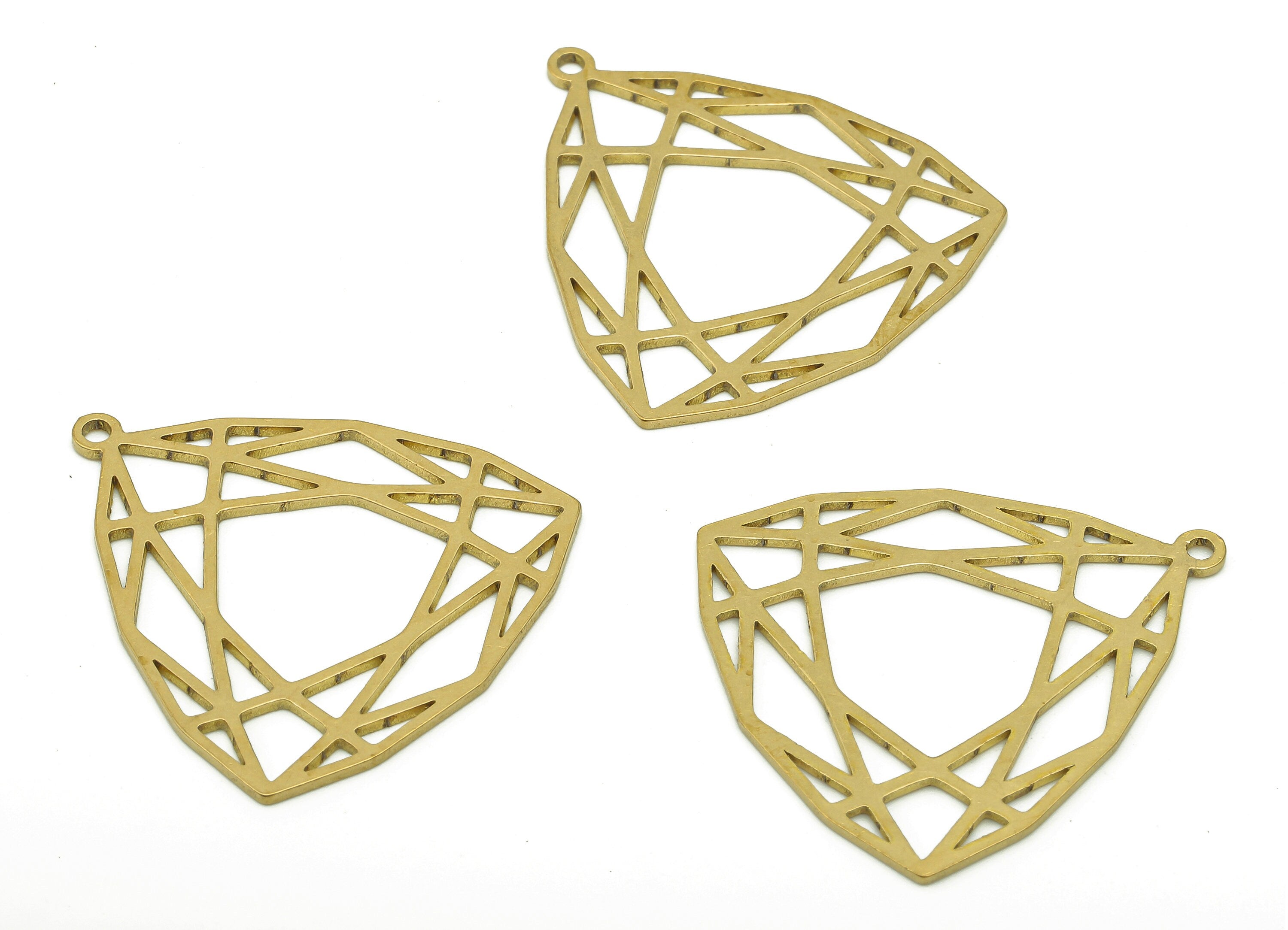 Brass Triangle Earring Charm - Raw Brass Shield Geometry Earring - Diamond Hollow Pendant With Loop - For Necklace - 29.7x26.6x0.7mm-PPA6514 - DOMEDBAZAAR