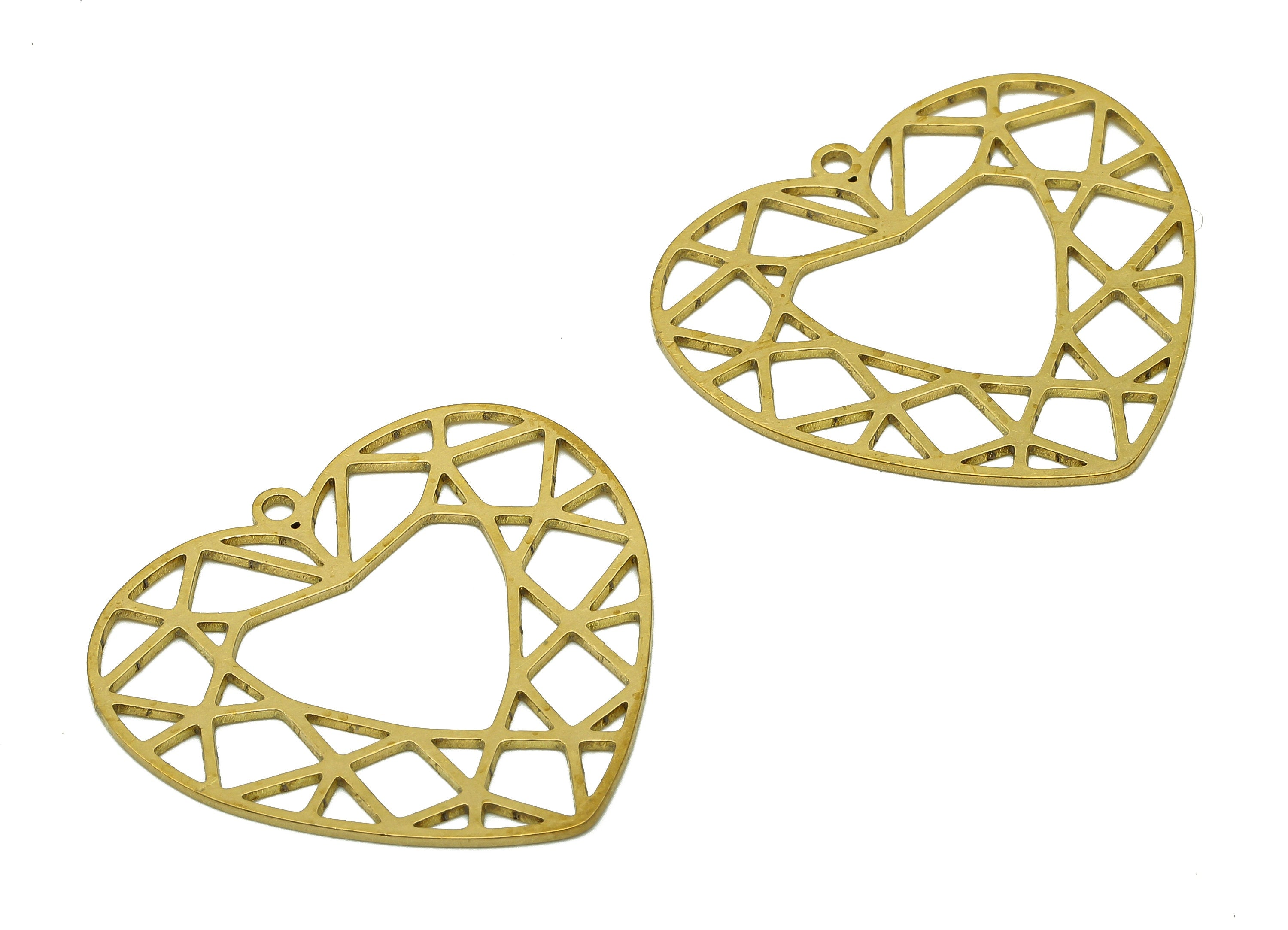 Brass Heart Earring Charms - Raw Brass Heart Earrings - Heart Hollow Pendant With Loop - Heart Charm For Necklace - 30x28.4x0.6mm - PPA6517 - DOMEDBAZAAR