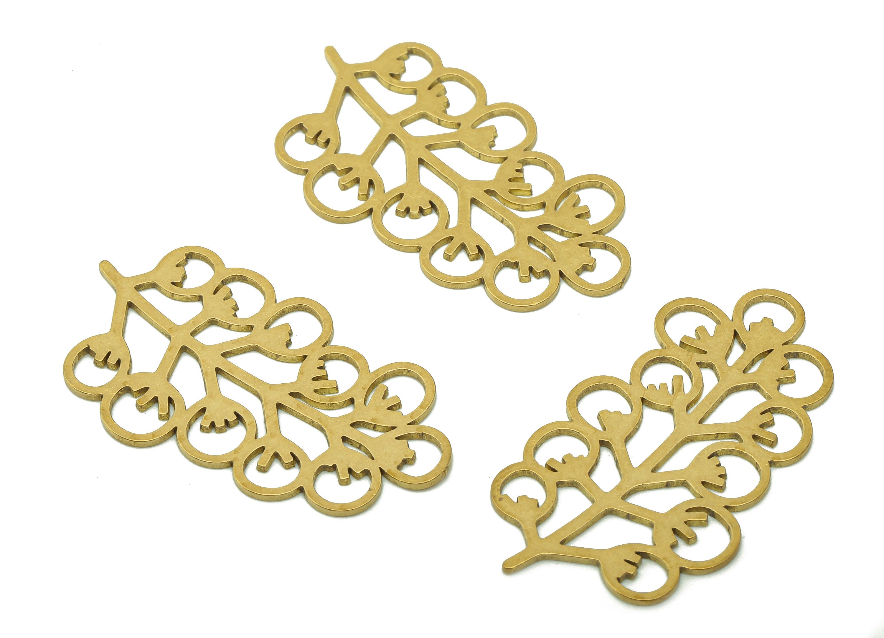 Brass Leaves Earring Charms - Raw Brass Flower Earring - Botanical Pendant With Loop - Leaf Branch Grape Charm - 36.2x19.8x0.7mm - PPA6336 - DOMEDBAZAAR
