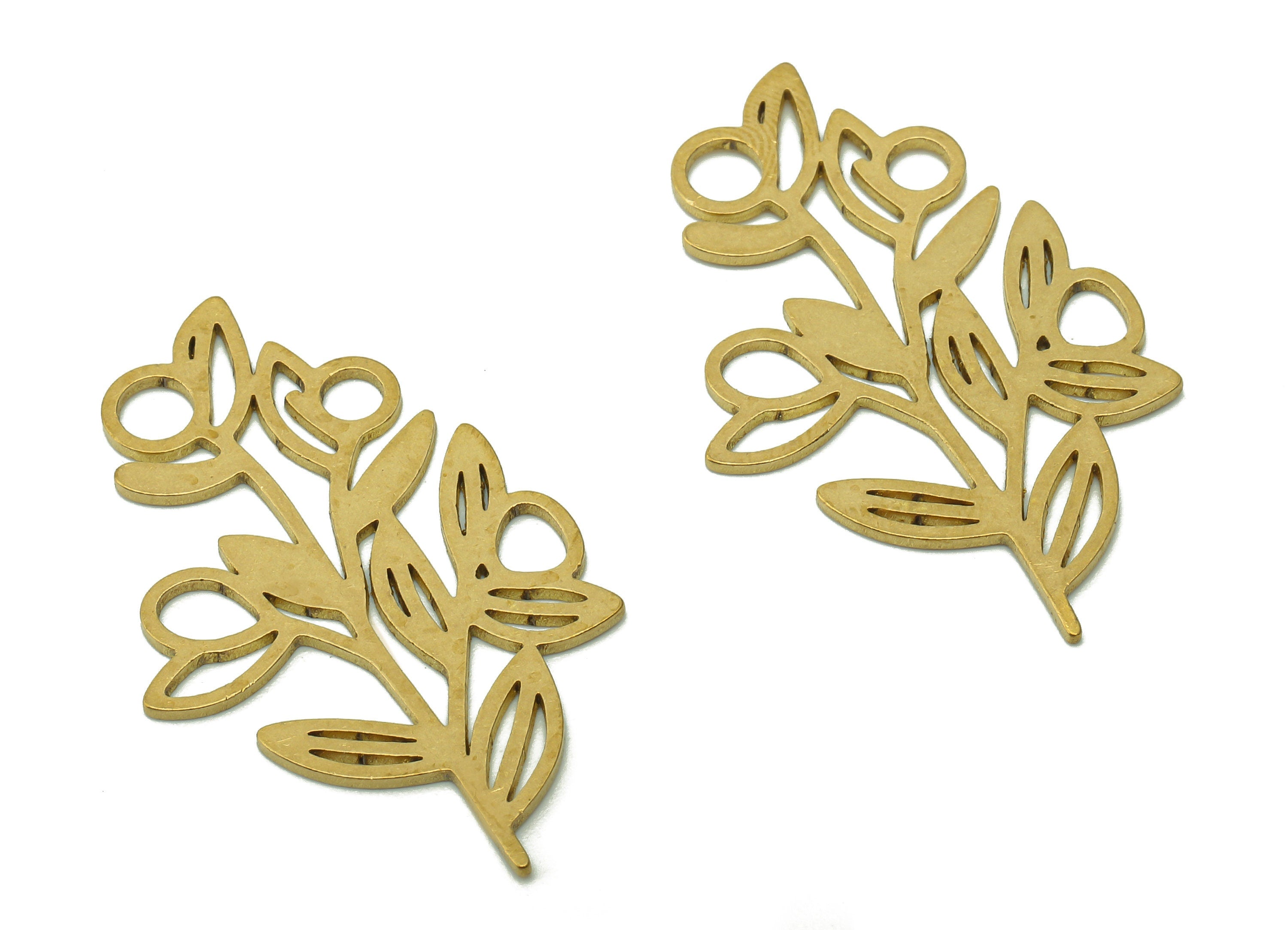 Brass Leaves Earring Charms - Raw Brass Flower Cutout Earring - Botanical Pendant With Loop - Leaf For Necklace - 36.1x21.5x0.8mm - PPA6340 - DOMEDBAZAAR