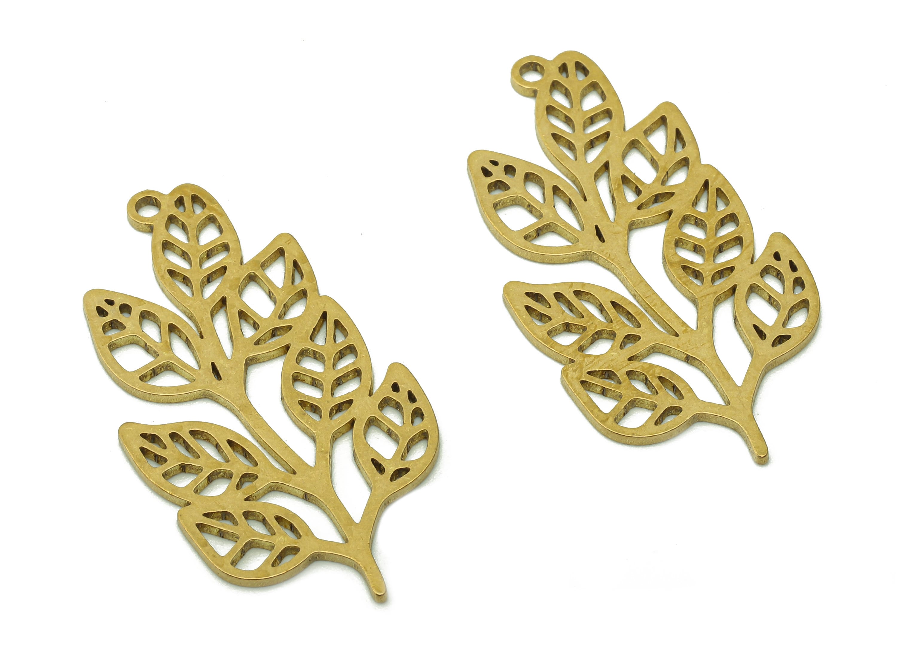 Brass Leaves Rib Earring Charms - Raw Brass Plant Earring - Botanical Pendant With Loop - Leaf Nervure Charm - 35.7x18.7x0.8mm - PPA6345 - DOMEDBAZAAR
