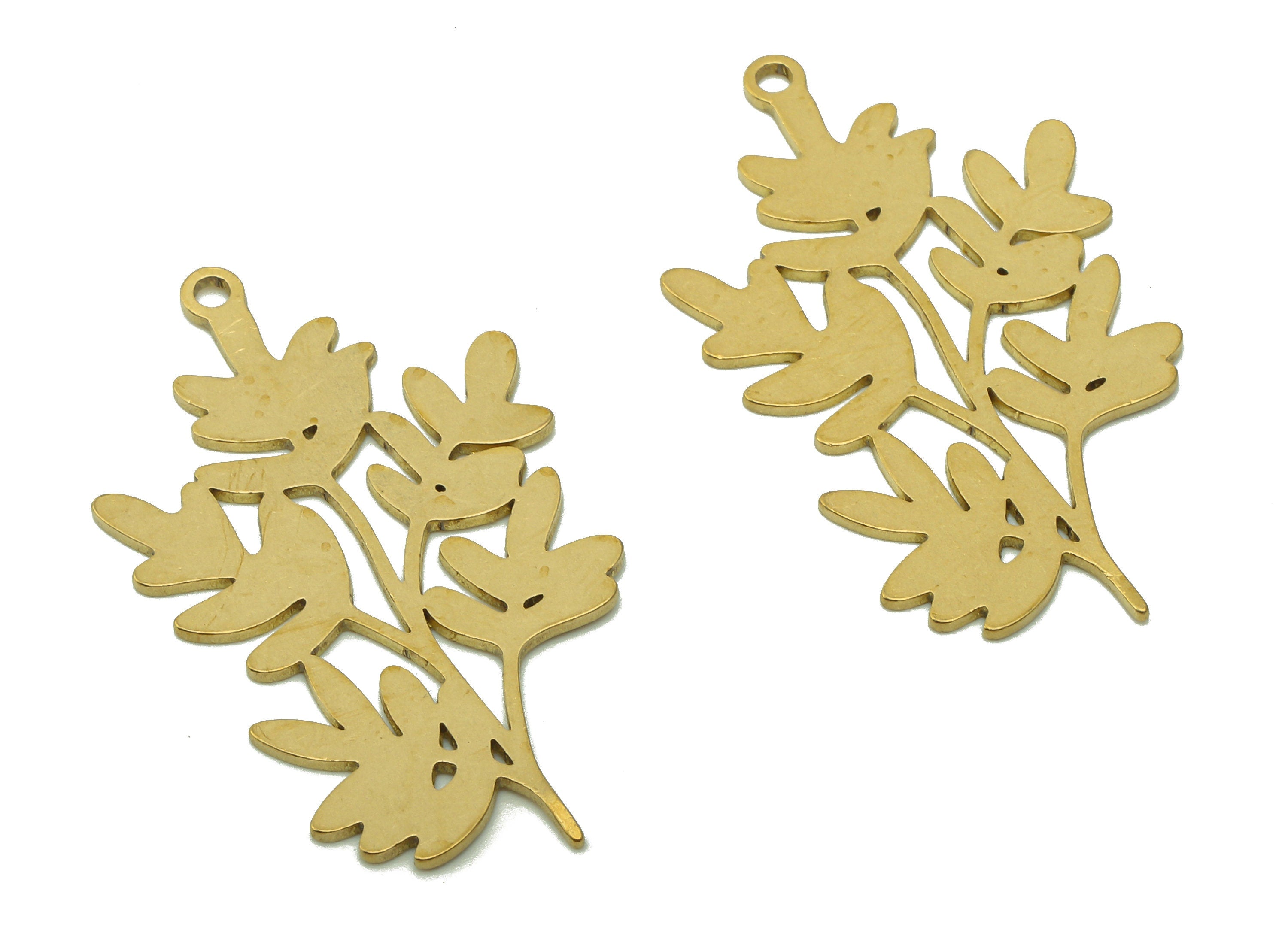 Brass Leaves Earring Charms - Raw Brass Plant Branch Earring - Botanical Pendant With Loop - Tree Leaf For Necklace -37.8x21.8x0.8mm-PPA6343 - DOMEDBAZAAR