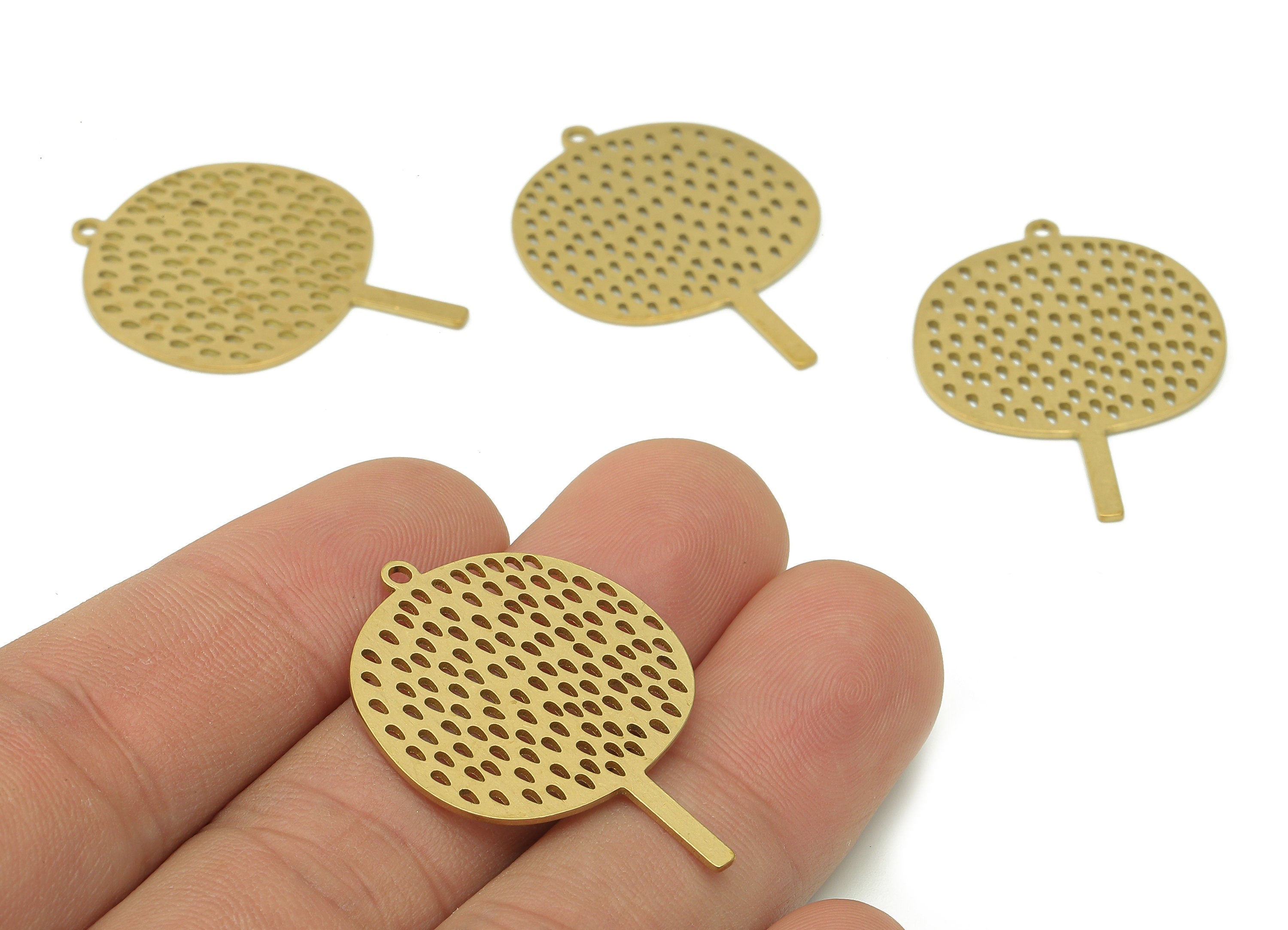 Brass Round Tree Earring Charms - Raw Brass Circle Dot Earring - Spot Pendant With Loop - Botanical Charm - 34.9x24.9x0.7mm - PPA6539 - DOMEDBAZAAR