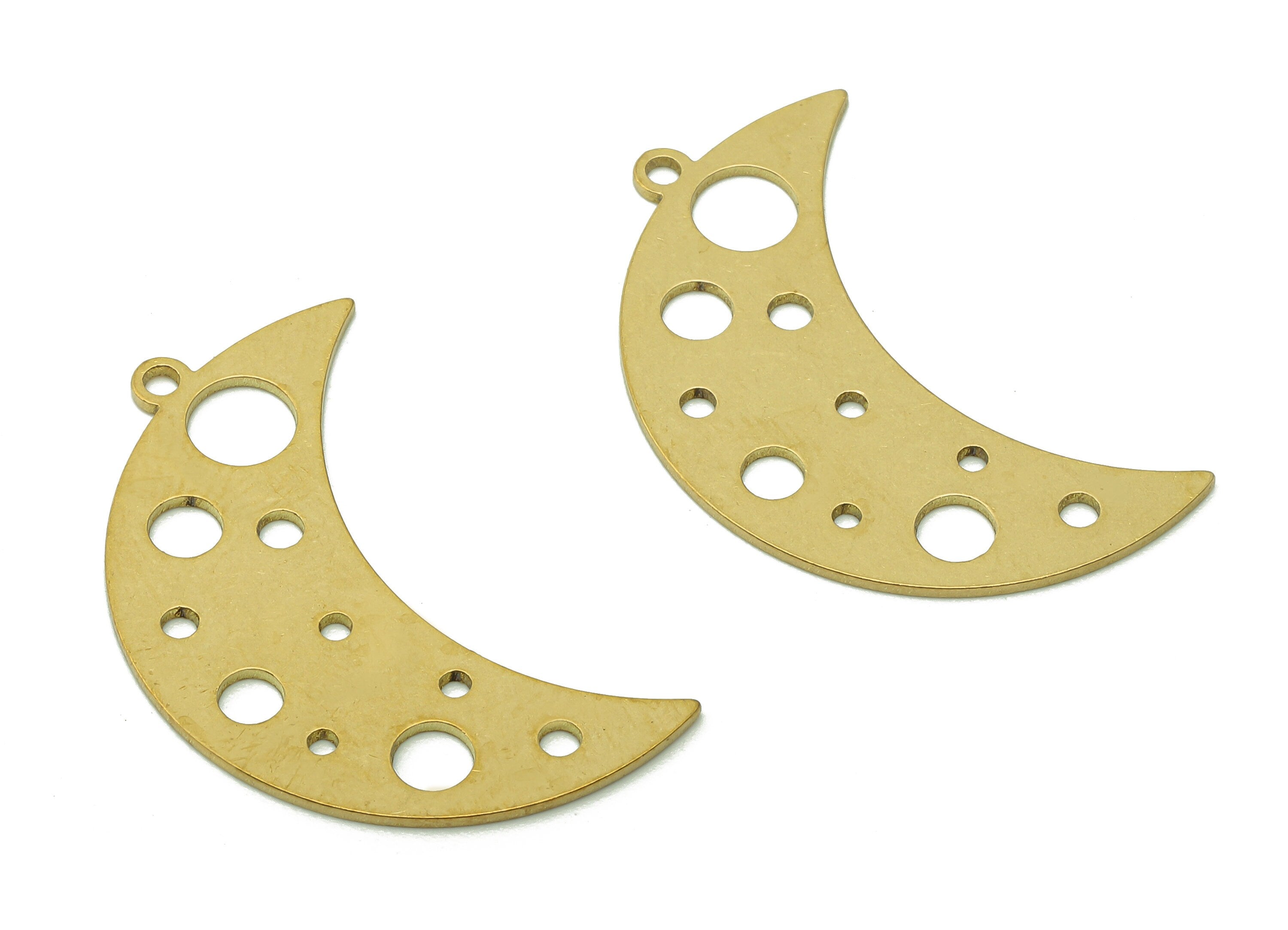 Brass Crescent Earring Charms - Raw Brass Round Cutout Earring - Moon Pendant With Loop - Moon Charm For Necklace - 29x15.5x0.7mm - PPA6374 - DOMEDBAZAAR