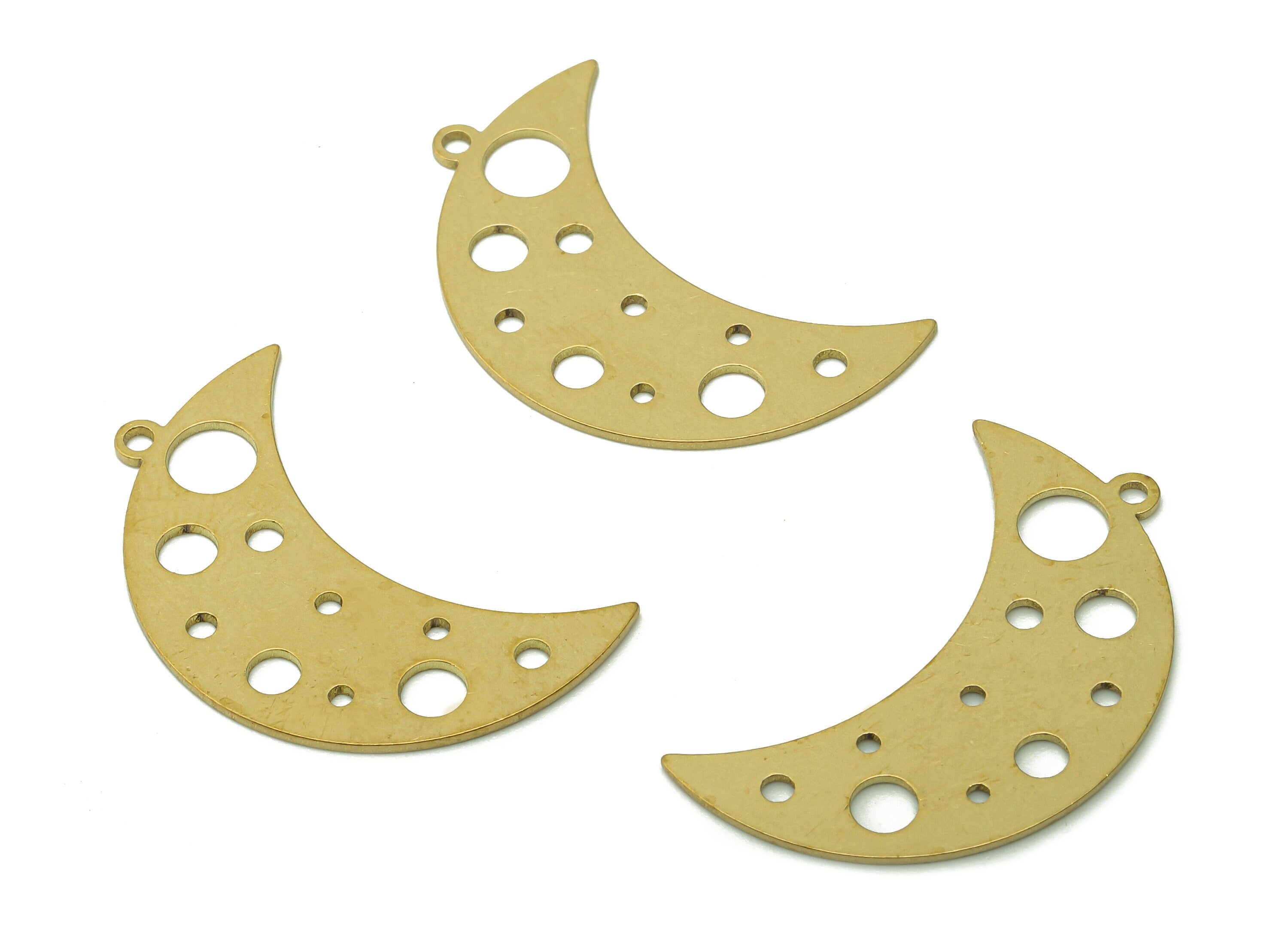 Brass Crescent Earring Charms - Raw Brass Round Cutout Earring - Moon Pendant With Loop - Moon Charm For Necklace - 29x15.5x0.7mm - PPA6374 - DOMEDBAZAAR
