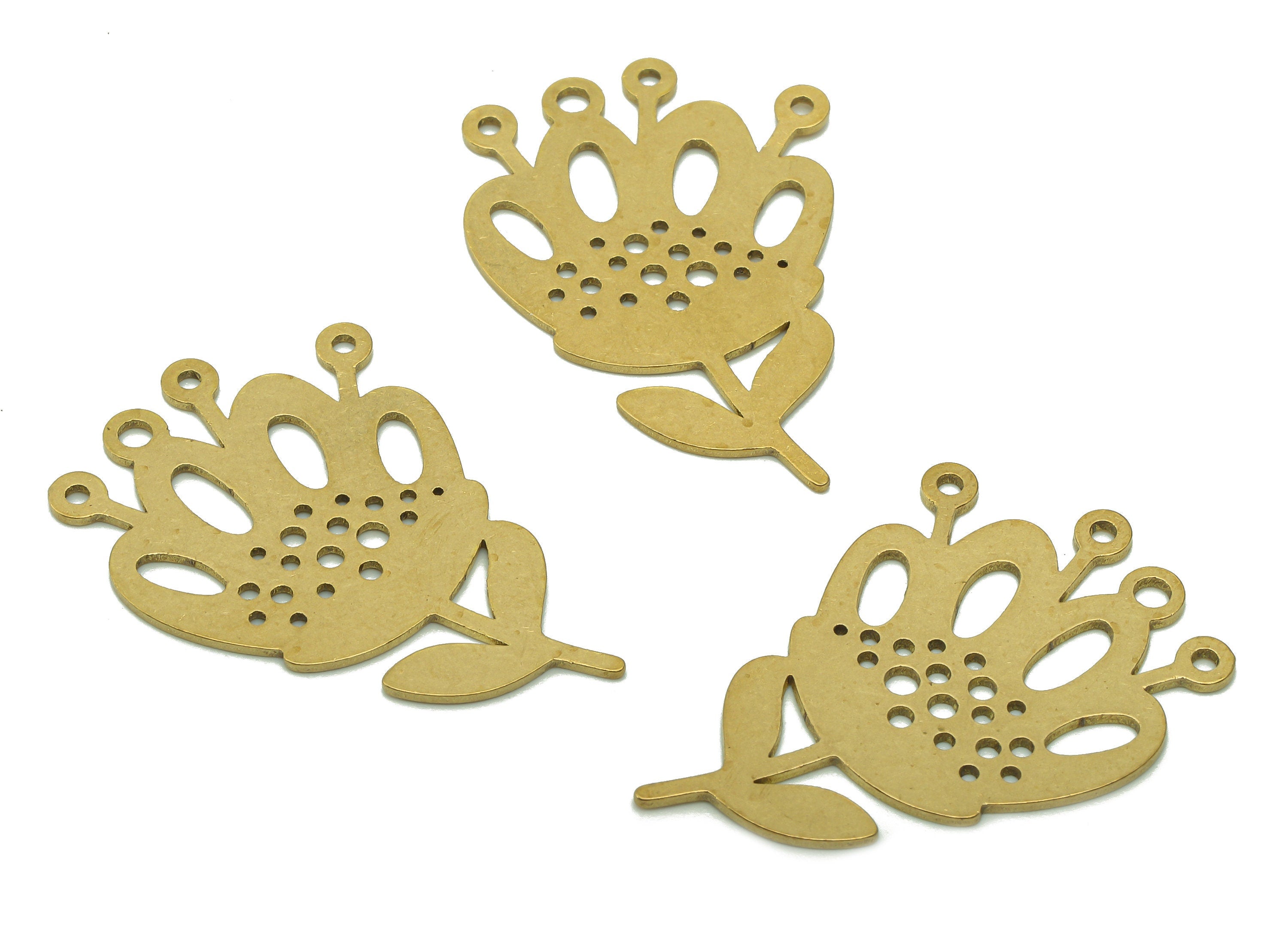 Brass Flower Earring Charms - Raw Brass Hollow Earring - Flower Pendant With Loop - Botanical Charm For Necklace - 34.1x21.9x0.8mm - PPA6835 - DOMEDBAZAAR