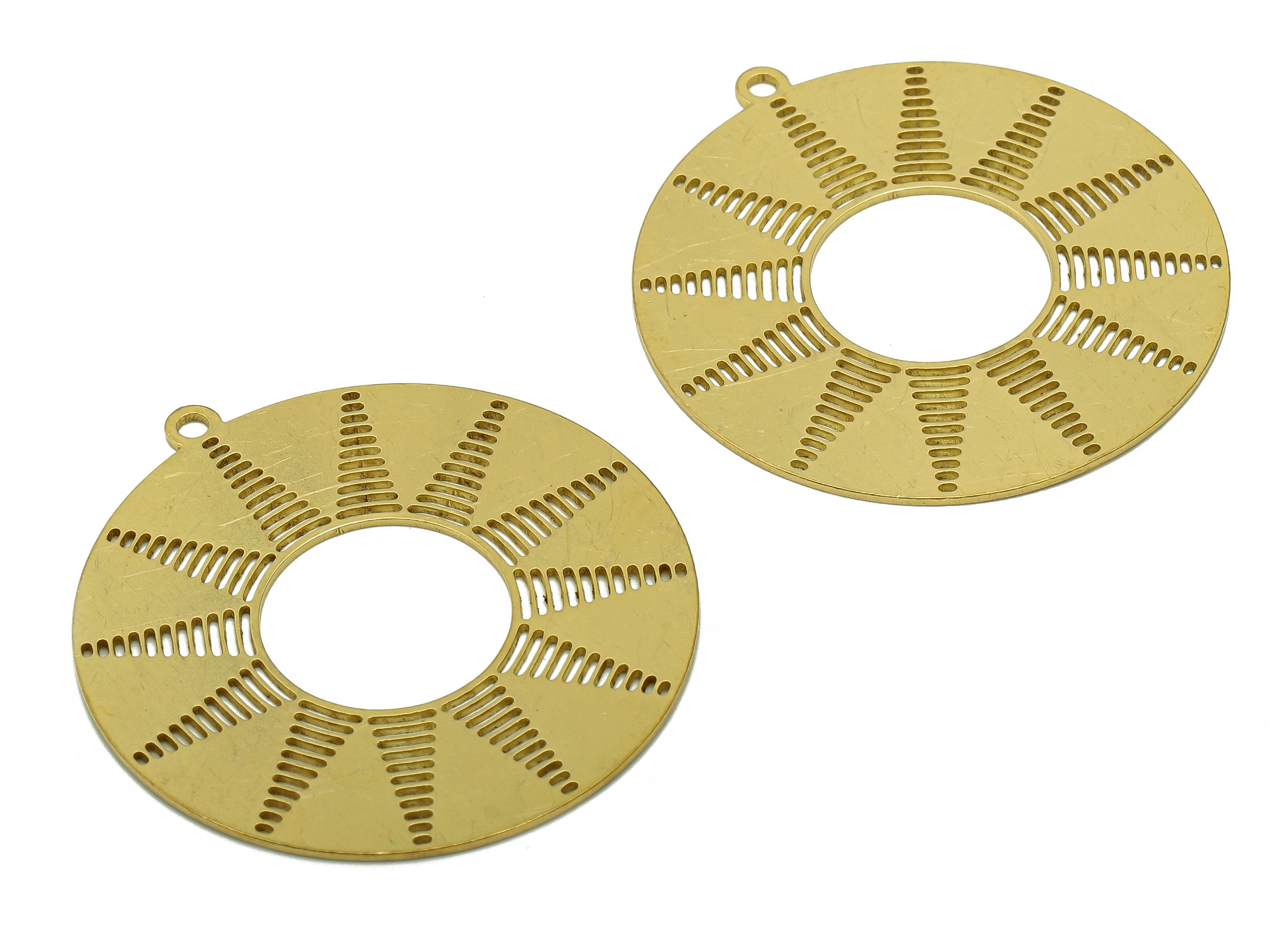 Brass Round Earring Charms - Raw Brass Circle Earring - Sun Pendant With Loop - Shine Charm For Necklace - 41.8x39x0.6mm - PPA6543 - DOMEDBAZAAR
