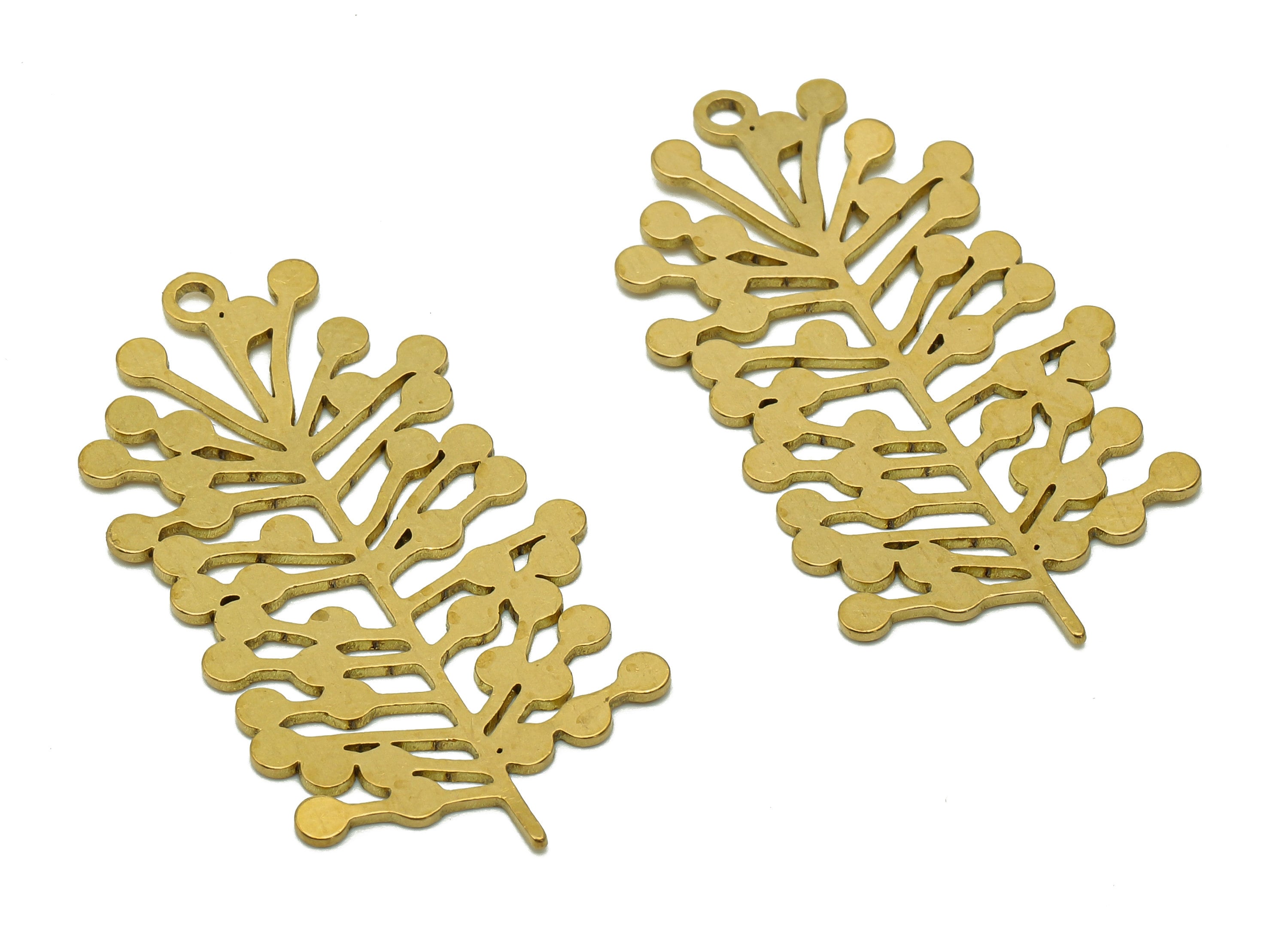 Brass Tree Earring Charm - Raw Brass Tree Earring - Pendant With Loop - Botanical Charm For Necklace - 36.8x19.6x0.7mm - PPA6545 - DOMEDBAZAAR