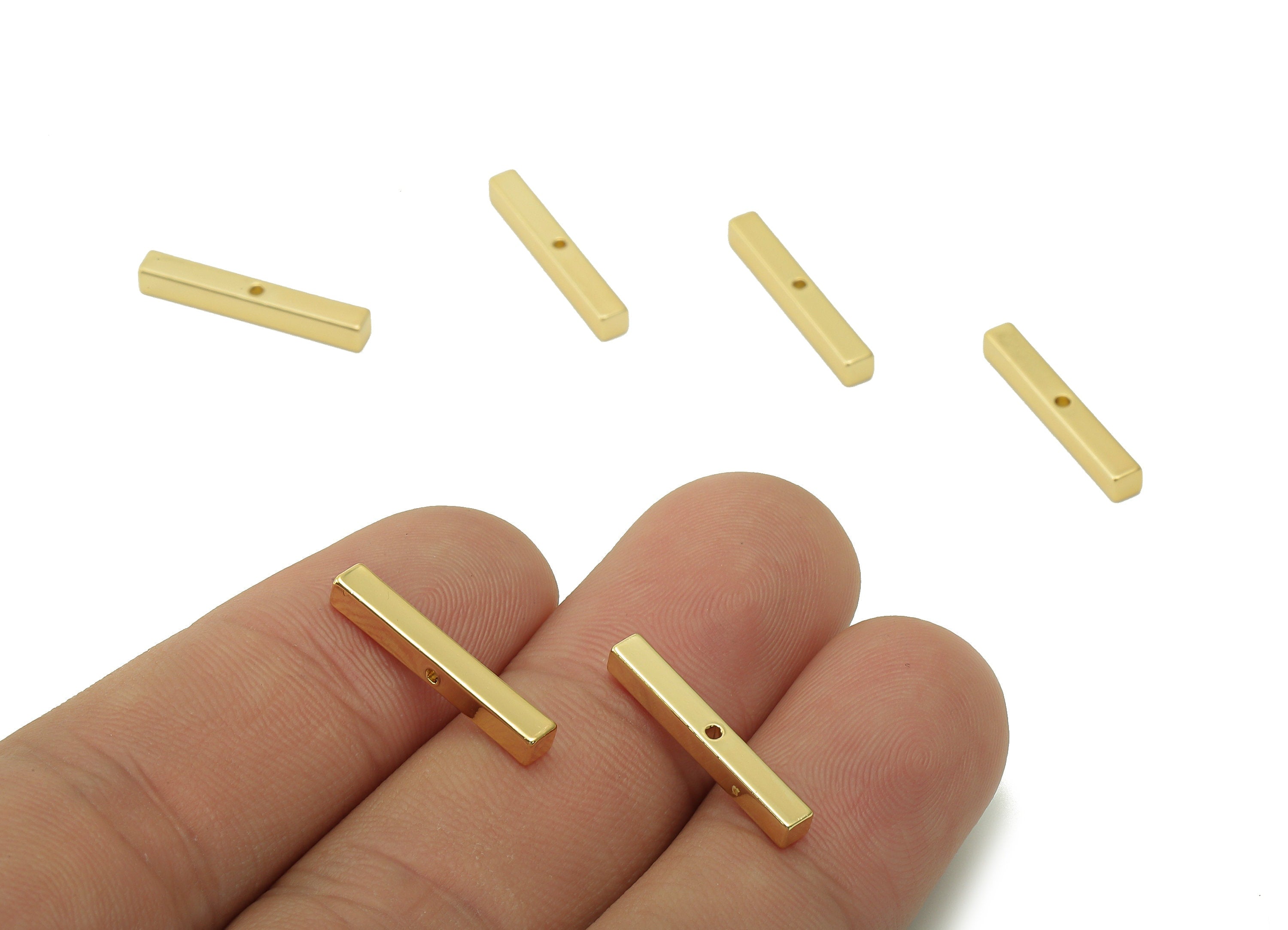 Brass Mini Bar Earring Charm - Gold Cuboid Bar Earring Charm - Rectangle Earring Charm - 18K Real Gold Plated Brass -19.1x2.7x2.7mm-RGP3958C - DOMEDBAZAAR