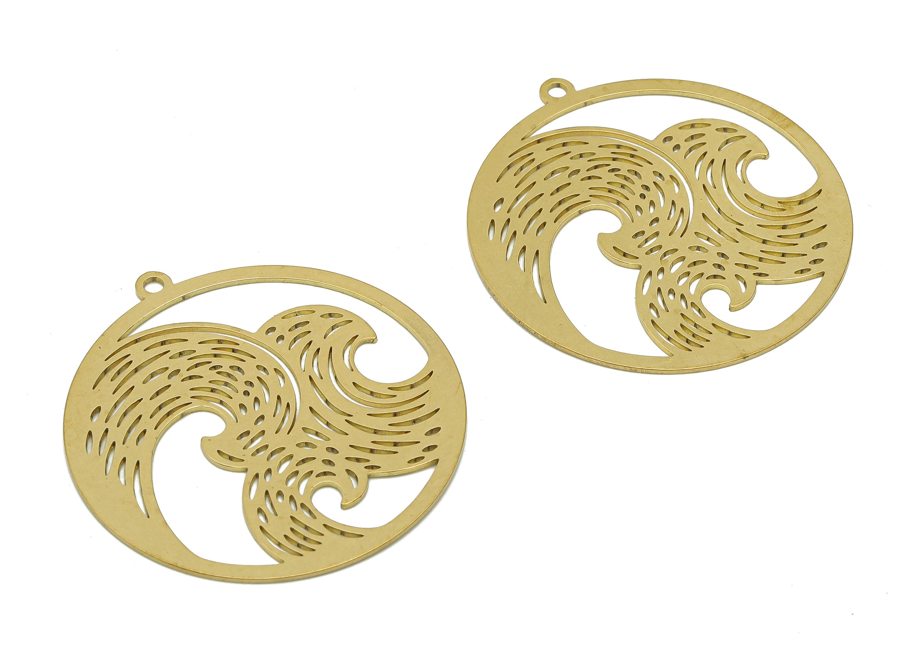 Brass Round Wave Earring Charms - Raw Brass Circle Cutout Earring - Wave Pendant With Loop - Charm For Necklace - 42.8x39.9x0.7mm - PPA6549 - DOMEDBAZAAR