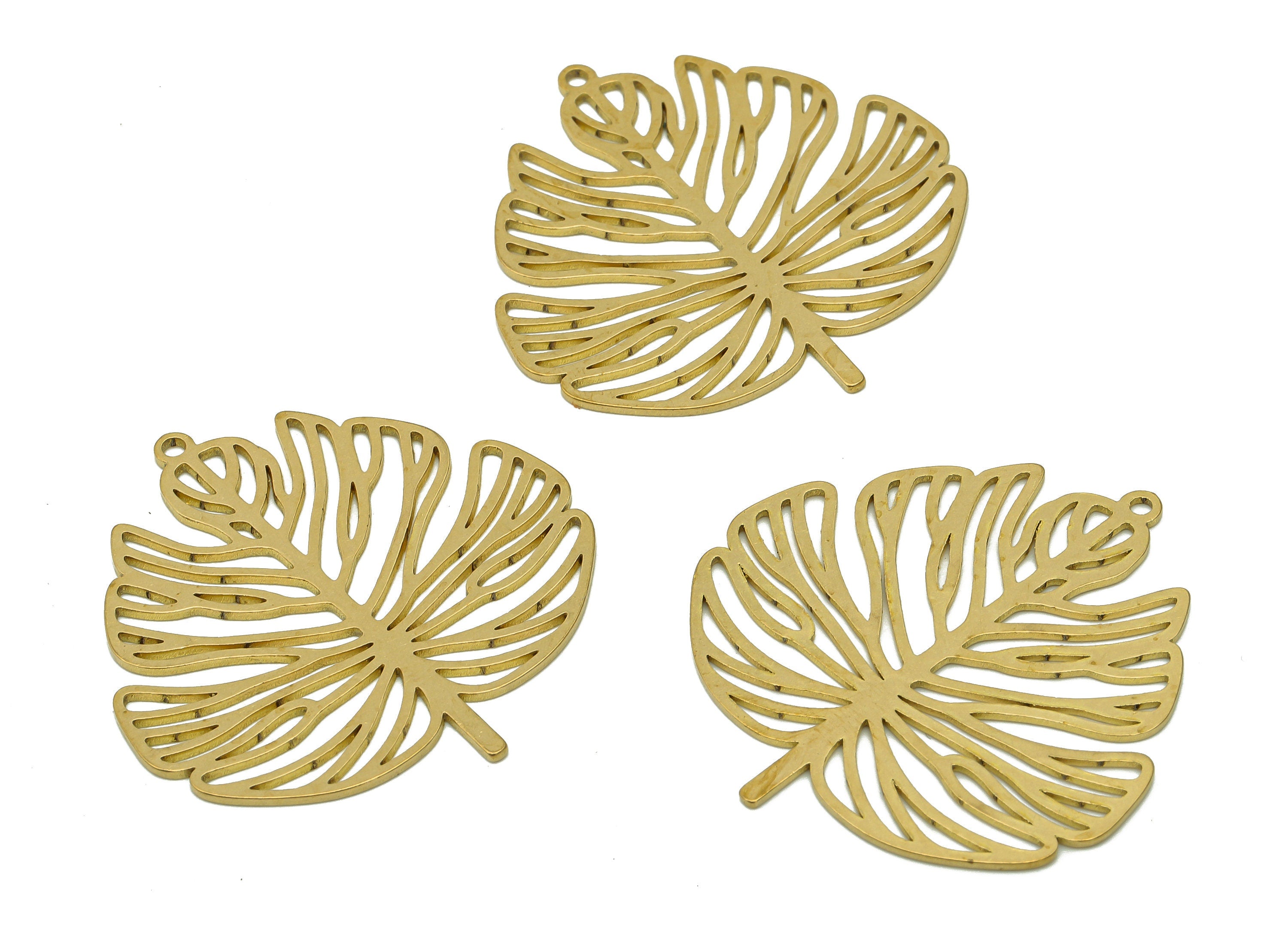 Brass Monstera Leaves Earring Charm - Raw Brass Leaf Cutout Earring - Plant Pendant With Loop - Botanical Charm - 36x34.7x0.8mm - PPA6576 - DOMEDBAZAAR