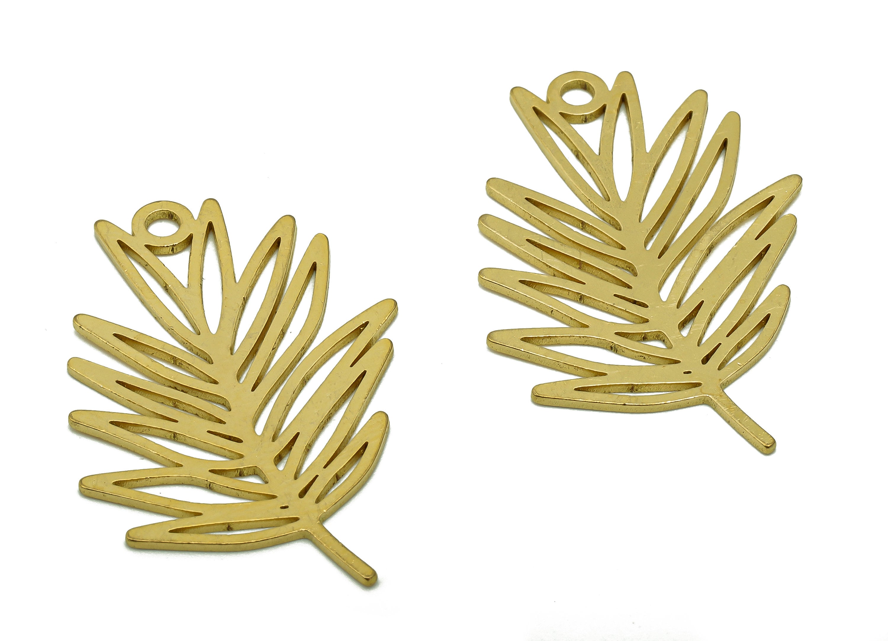 Brass White Willows Leaf Earring - Raw Brass Leaves Earring Charms - Pendant With Loop - Botanical Charm - 34.8x20.8x0.8mm - PPA6577 - DOMEDBAZAAR