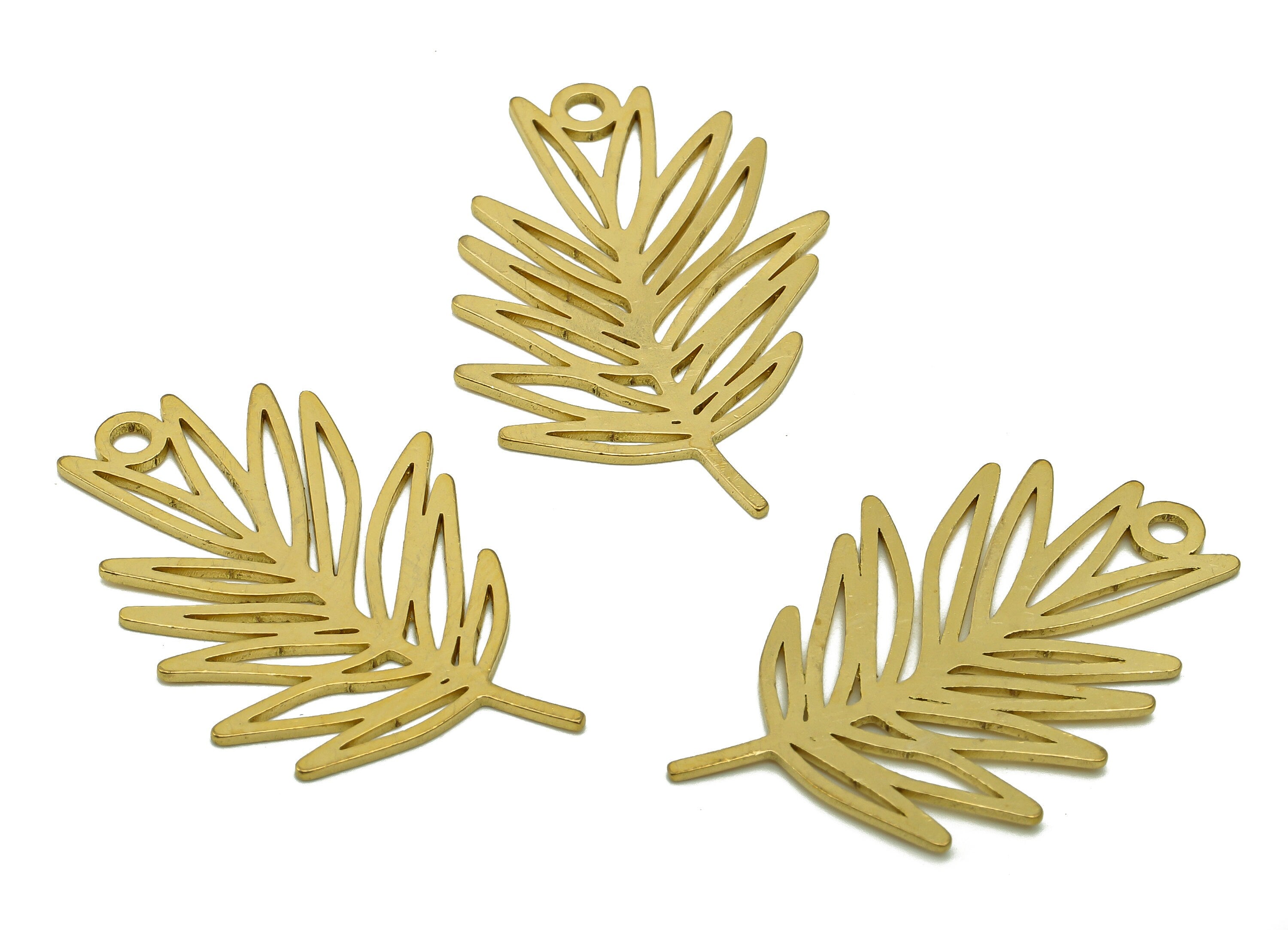 Brass White Willows Leaf Earring - Raw Brass Leaves Earring Charms - Pendant With Loop - Botanical Charm - 34.8x20.8x0.8mm - PPA6577 - DOMEDBAZAAR