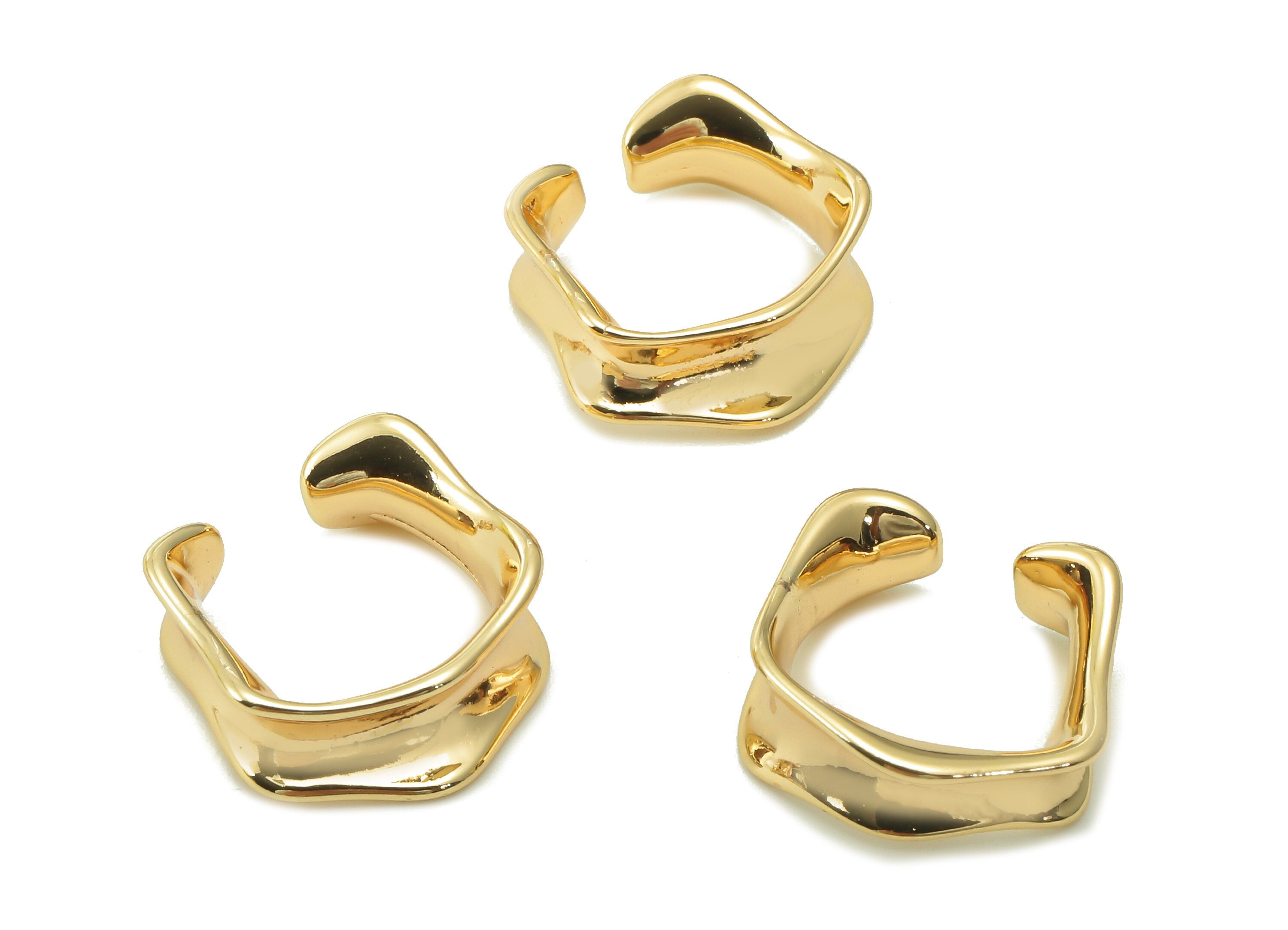 Brass Irregular Open Round Ring - Open Square Wide Hoop Ring - Gold Wide Hoop - 18K Real Gold Plating - 13.2x13.2x1.8mm - RGP5347 - DOMEDBAZAAR