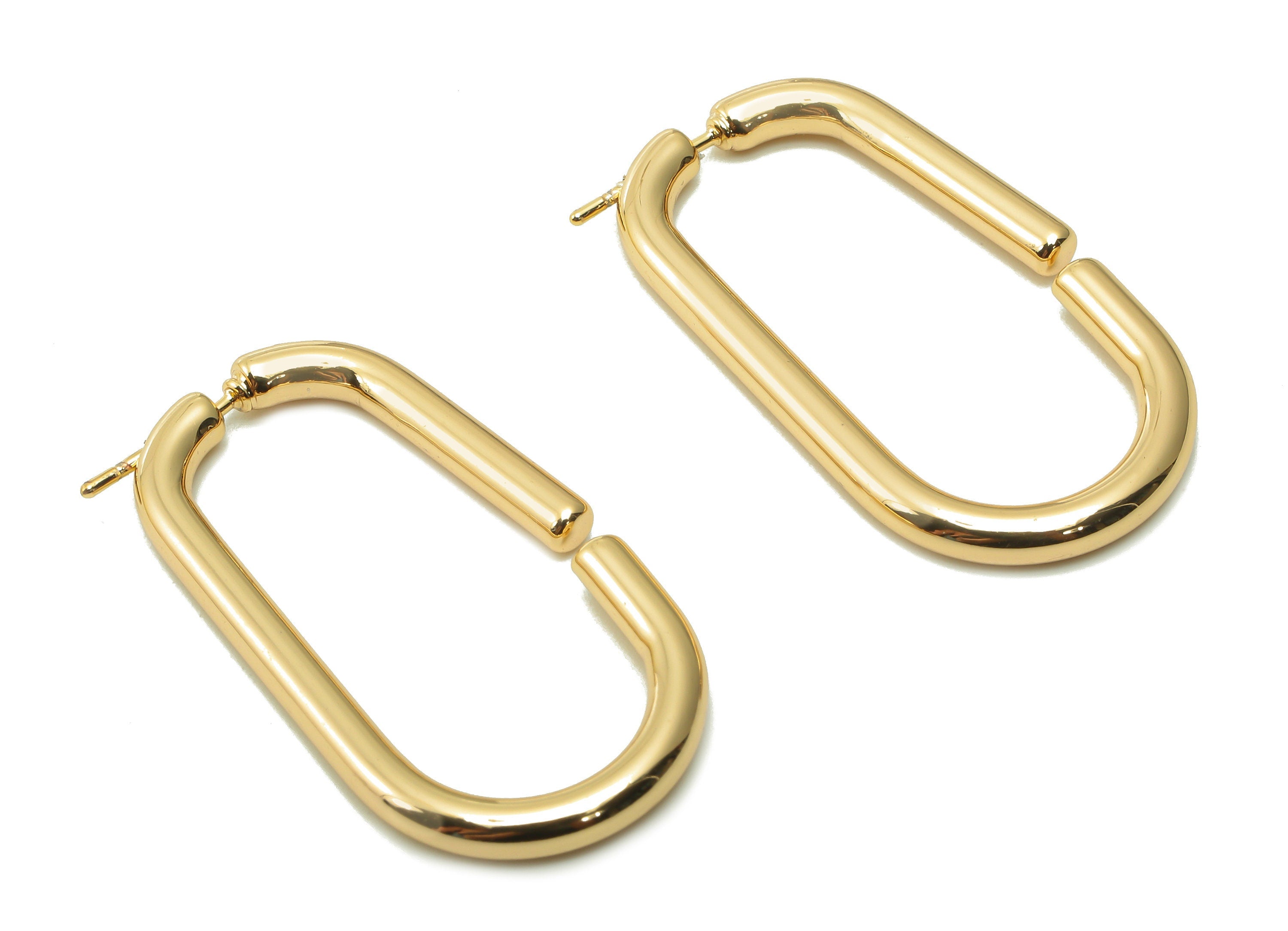 Brass Rectangle Hoop Earring Post - Gold Rectangle Earring Stud - Stainless Steel Stud - 18K Real Gold Plating - 35.9x18.9x3mm - RGP5348 - DOMEDBAZAAR