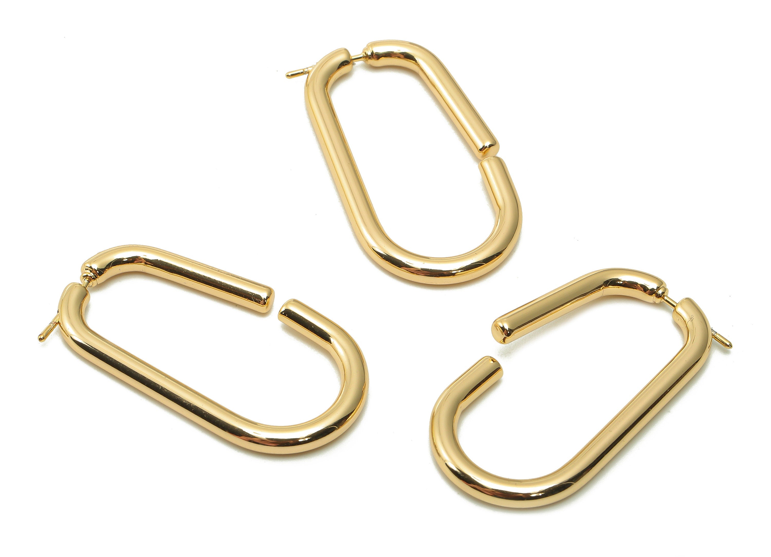 Brass Rectangle Hoop Earring Post - Gold Rectangle Earring Stud - Stainless Steel Stud - 18K Real Gold Plating - 35.9x18.9x3mm - RGP5348 - DOMEDBAZAAR