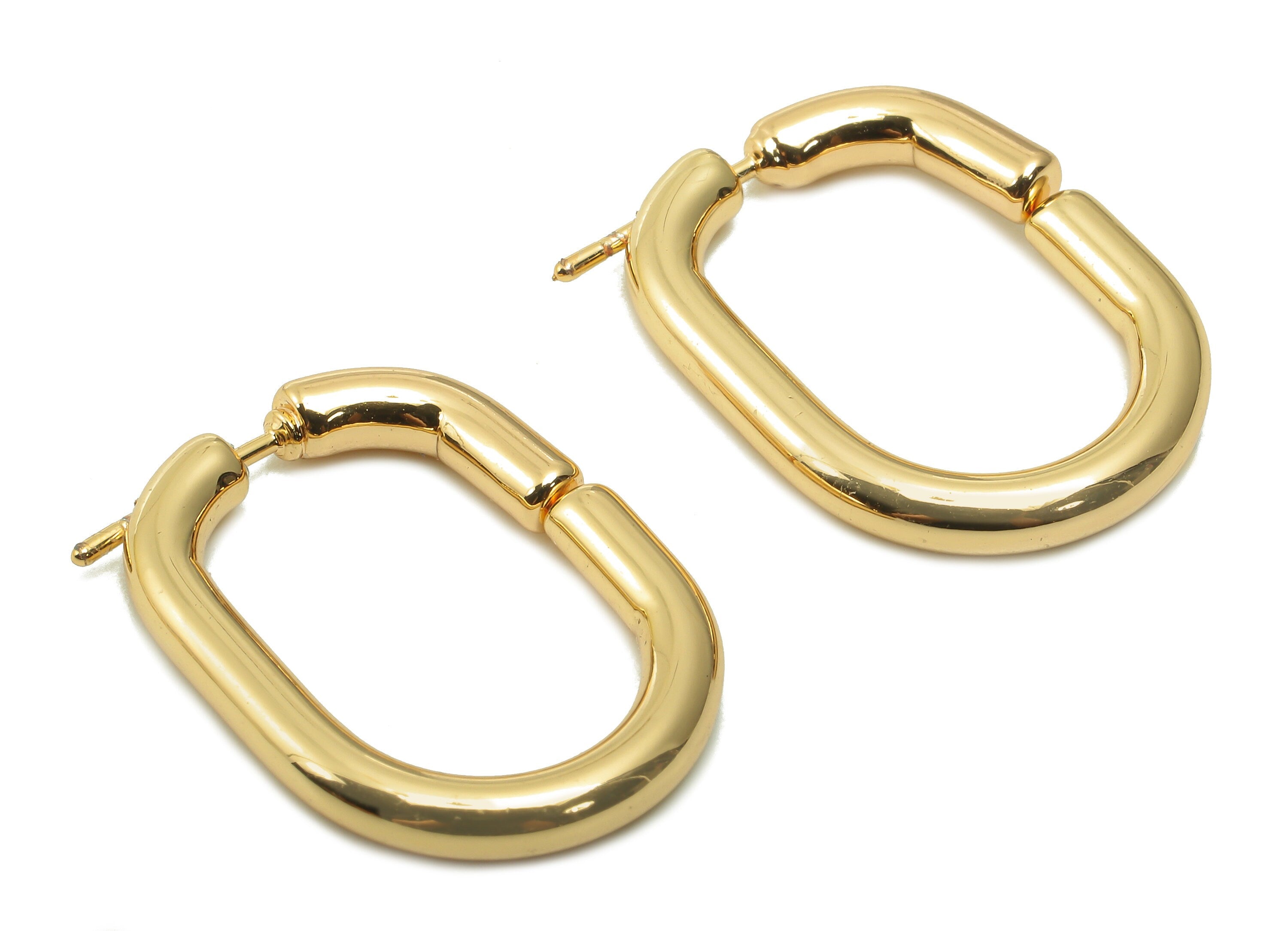 Brass Rectangle Earring Post - Gold Thick Hoop Earring Stud - Stainless Steel Stud - 18K Real Gold Plating - 23.9x17.7x3mm - RGP5349 - DOMEDBAZAAR