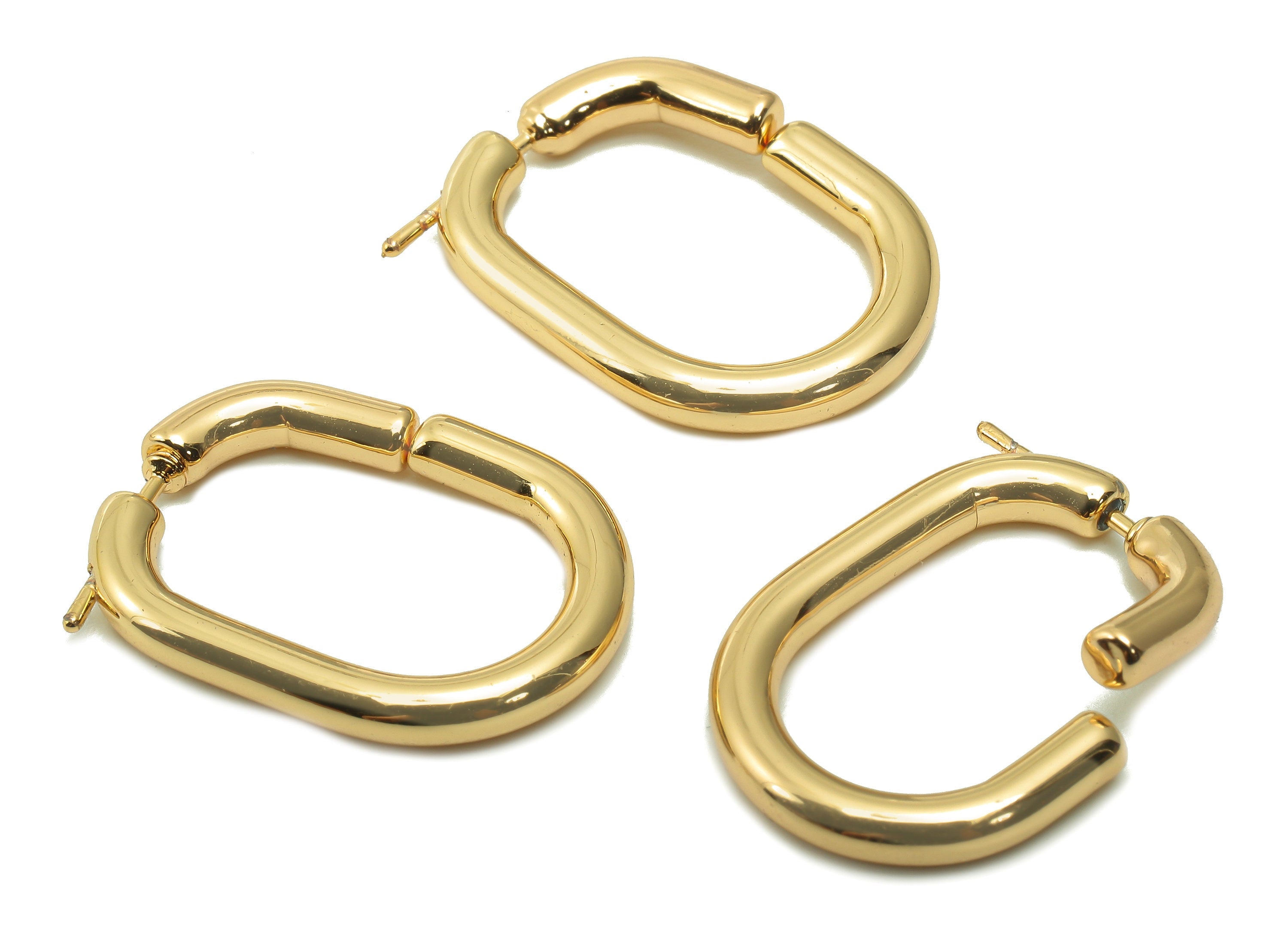 Brass Rectangle Earring Post - Gold Thick Hoop Earring Stud - Stainless Steel Stud - 18K Real Gold Plating - 23.9x17.7x3mm - RGP5349 - DOMEDBAZAAR
