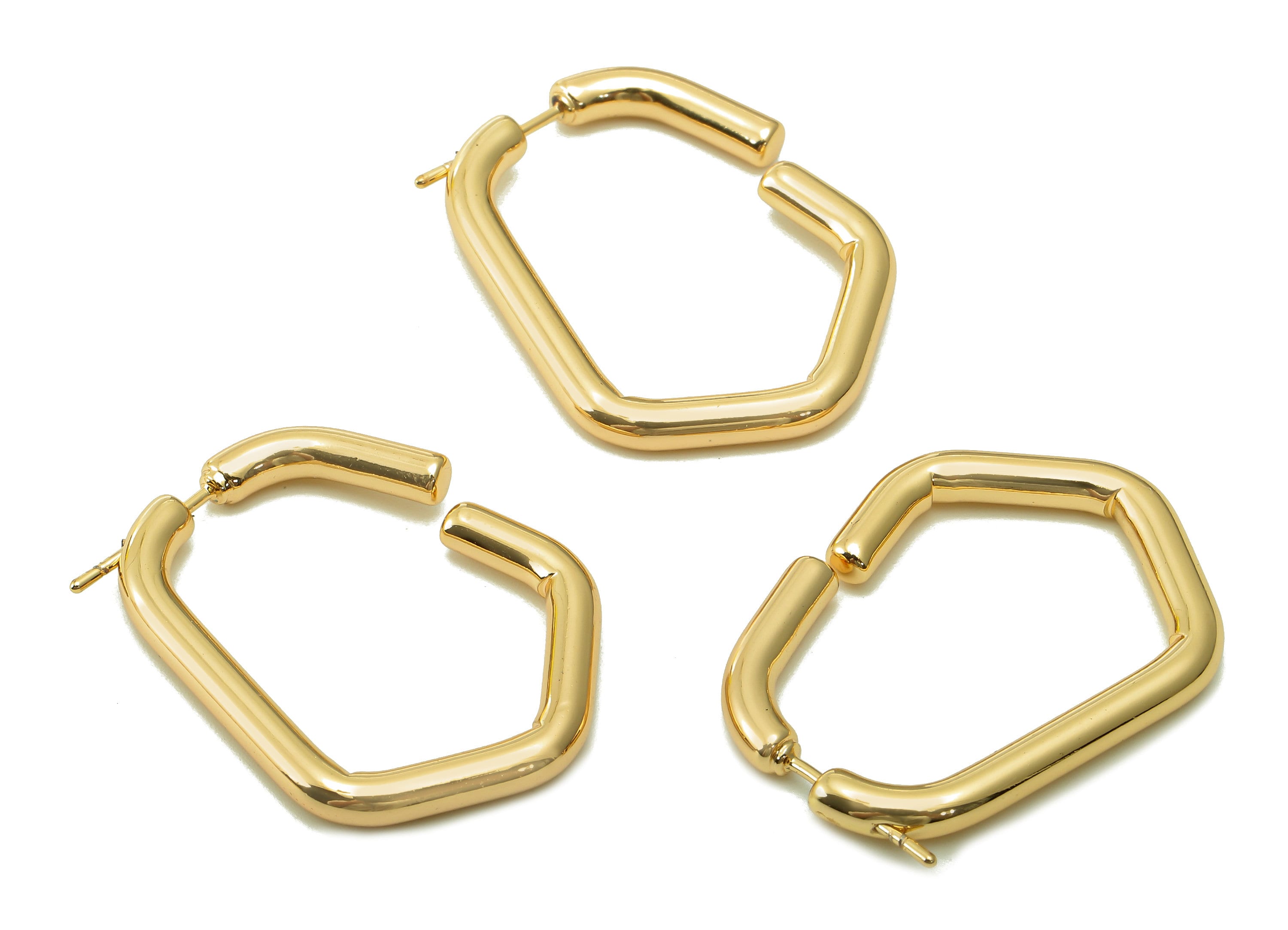 Brass Pentagon Earring Post - Gold Pentagon Diamond Earring Hoop - Stainless Steel Stud - 18K Real Gold Plating - 29.6x22.4x2.9mm - RGP5352 - DOMEDBAZAAR
