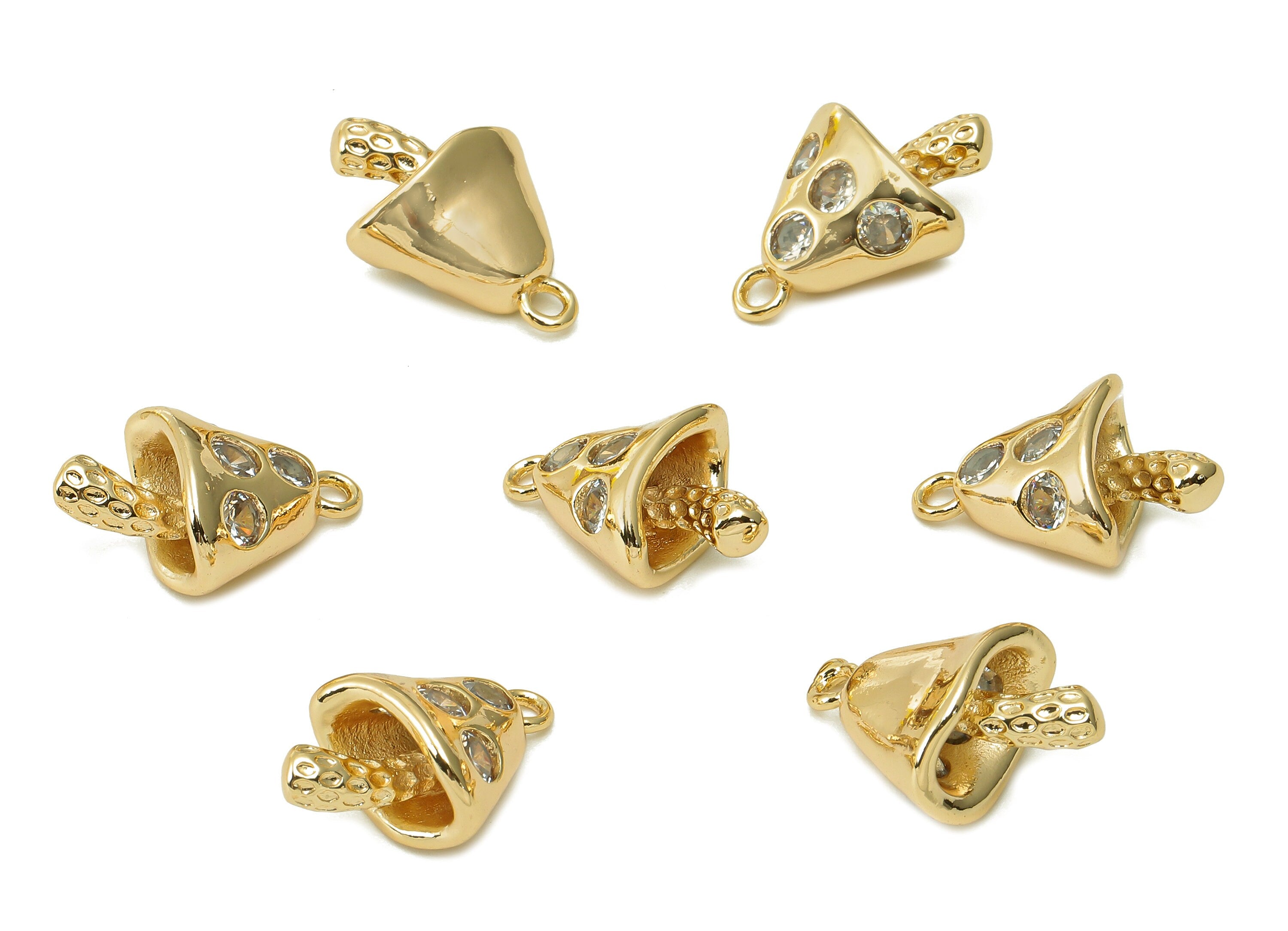 Brass Mushroom Earring Charm - Gold Vegetable Earring With Zircon - Pendant With Loop - 18K Real Gold Plating - 17.8x12.2x7.9mm - RGP5359 - DOMEDBAZAAR