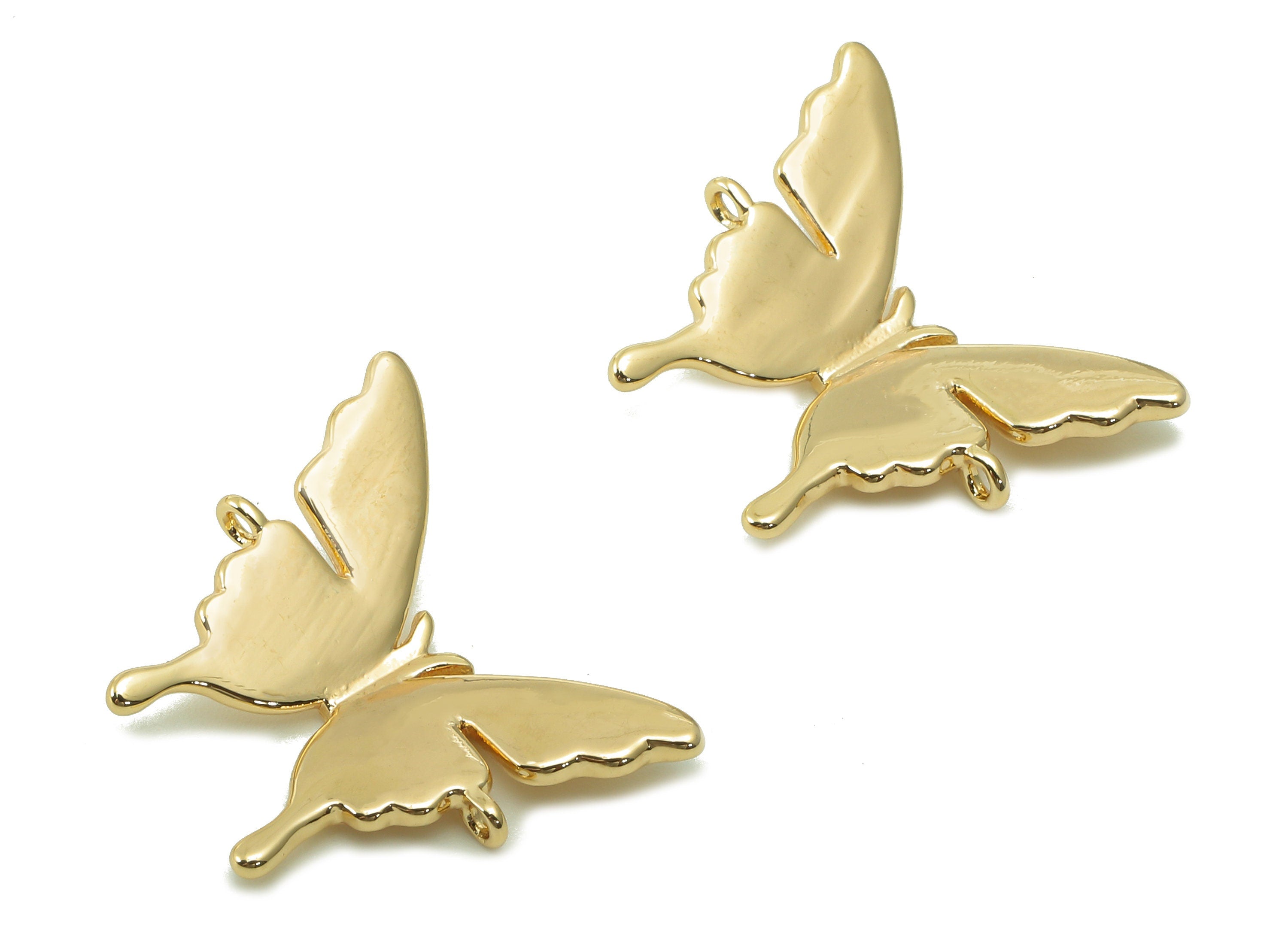 Brass Butterfly Earring Charm - Gold Butterfly Earring - Pendant With Loop - 18K Real Gold Plating Charm - 20.2x16.3x1.2mm - RGP5363 - DOMEDBAZAAR