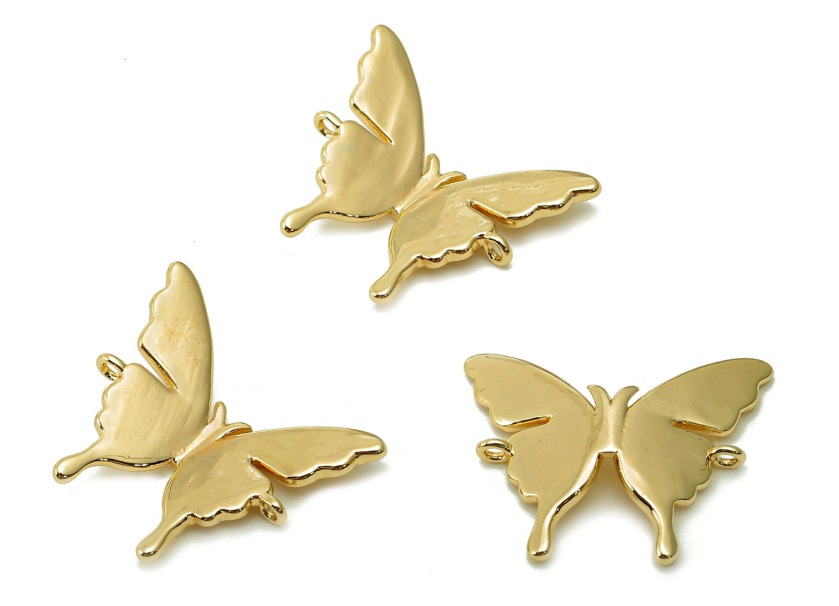 Brass Butterfly Earring Charm - Gold Butterfly Earring - Pendant With Loop - 18K Real Gold Plating Charm - 20.2x16.3x1.2mm - RGP5363 - DOMEDBAZAAR