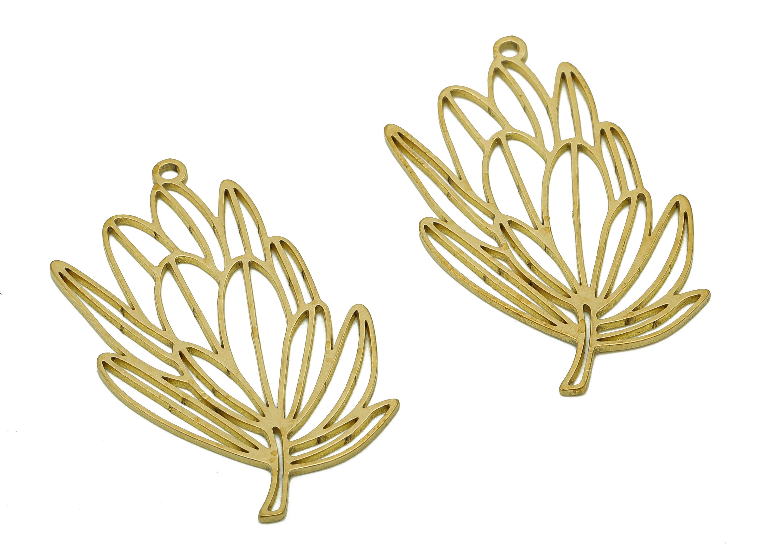 Brass Leaves Earring Charms - Raw Brass Plant Leaf Earring - Botanical Pendant With Loop - Wingleaves Charm - 37.8x21.6x0.8mm - PPA6580 - DOMEDBAZAAR