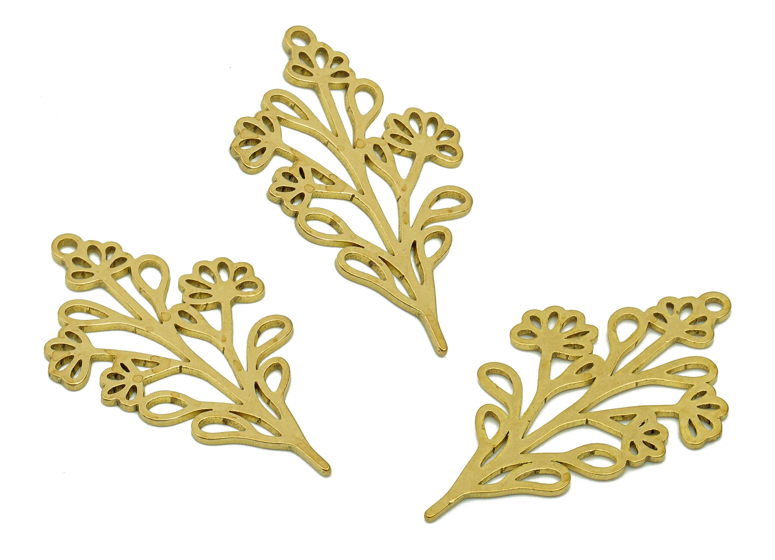 Brass Flower Earring Charms - Raw Brass Leaves Earring - Leaf Pendant With Loop - Botanical Charm For Necklace - 32.8x19.5x0.8mm - PPA6588 - DOMEDBAZAAR