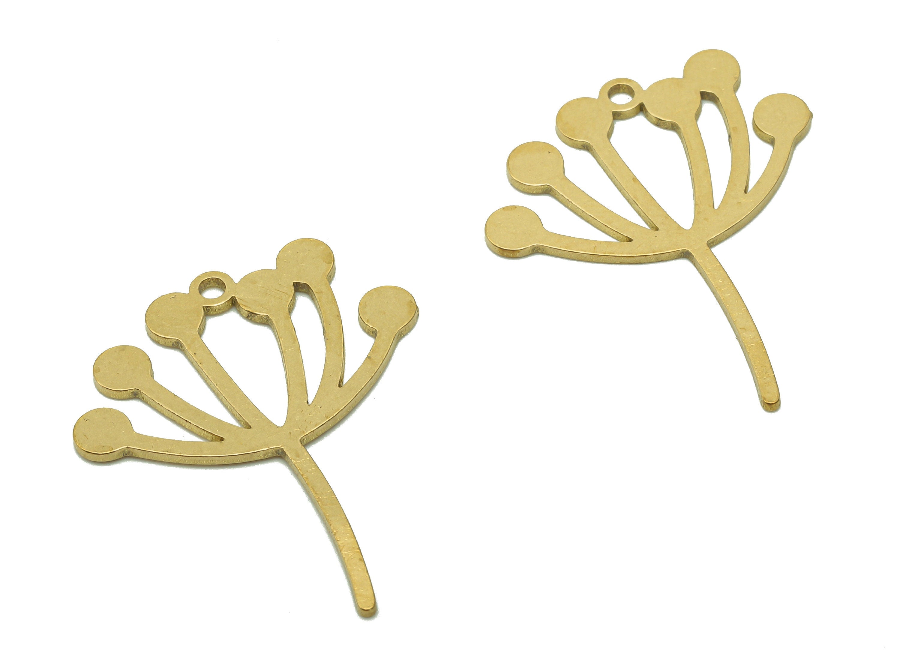 Brass Flower Earring Charms - Raw Brass Dandelion Earring - Pendant With Loop - Botanical Charm For Necklace - 27.7x22.4x0.7mm - PPA6596 - DOMEDBAZAAR