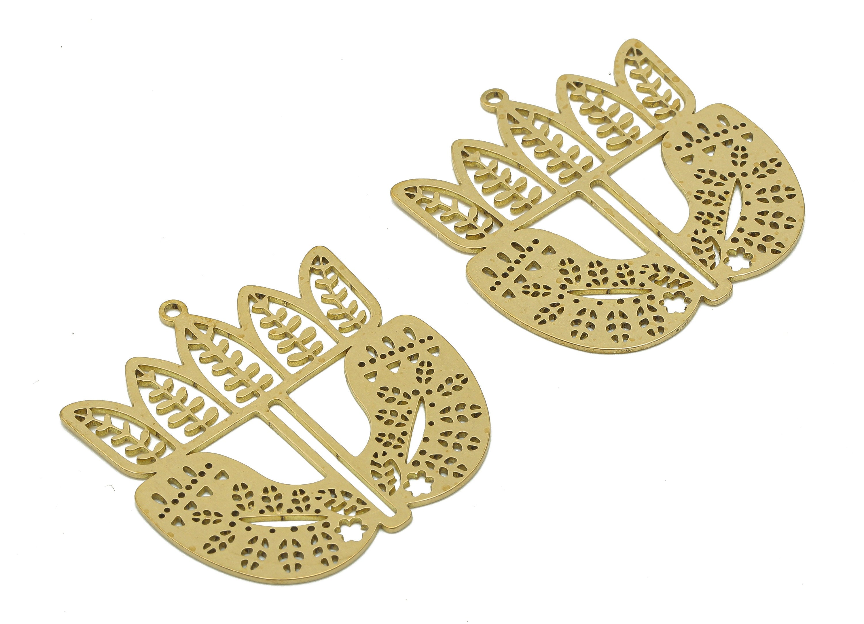Brass Flower Earring Charms - Raw Brass Leaves Cutout Earring - Leaf Pendant With Loop - Botanical Charm - 33.9x32.6x0.7mm - PPA6605 - DOMEDBAZAAR