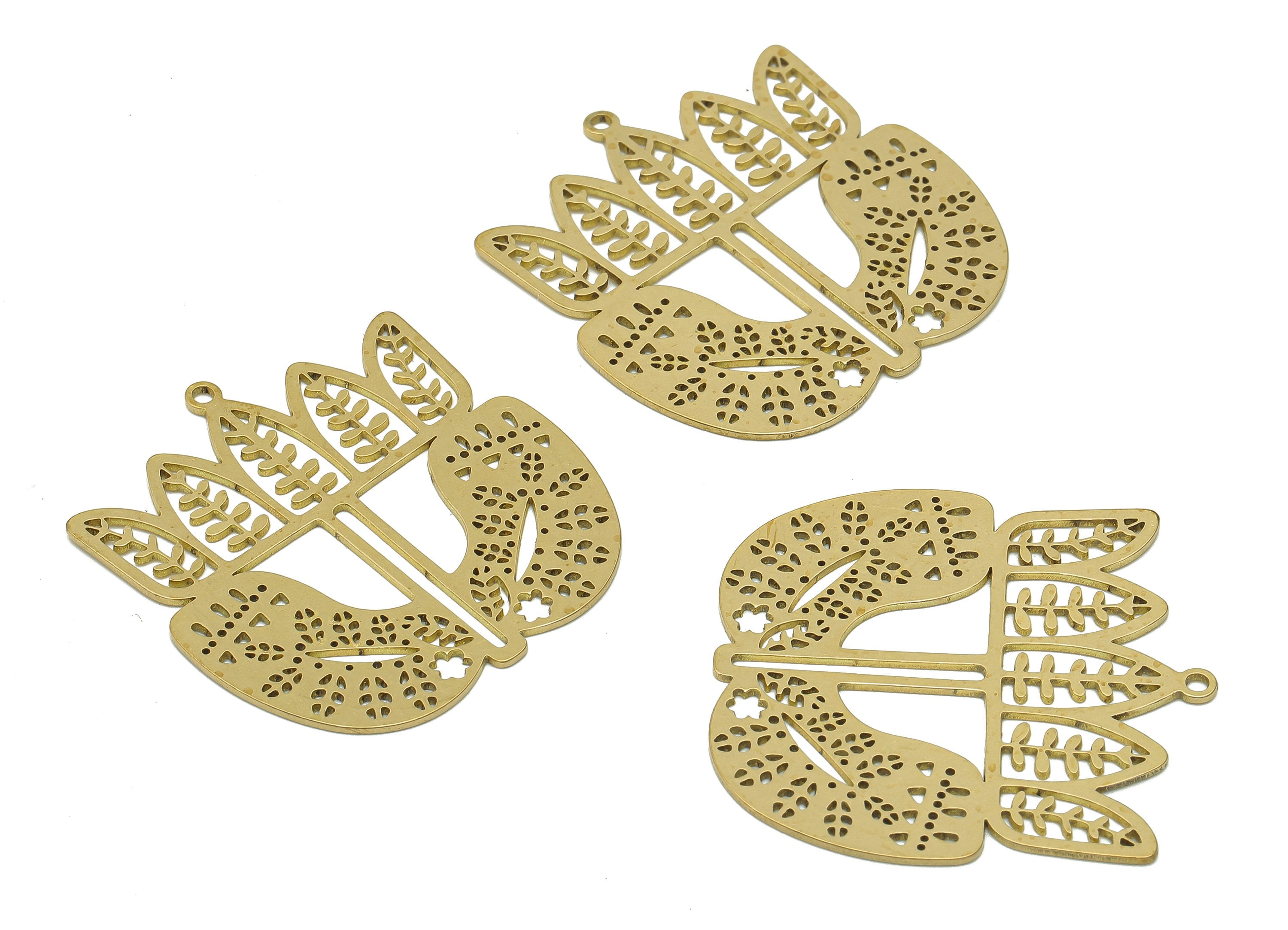 Brass Flower Earring Charms - Raw Brass Leaves Cutout Earring - Leaf Pendant With Loop - Botanical Charm - 33.9x32.6x0.7mm - PPA6605 - DOMEDBAZAAR