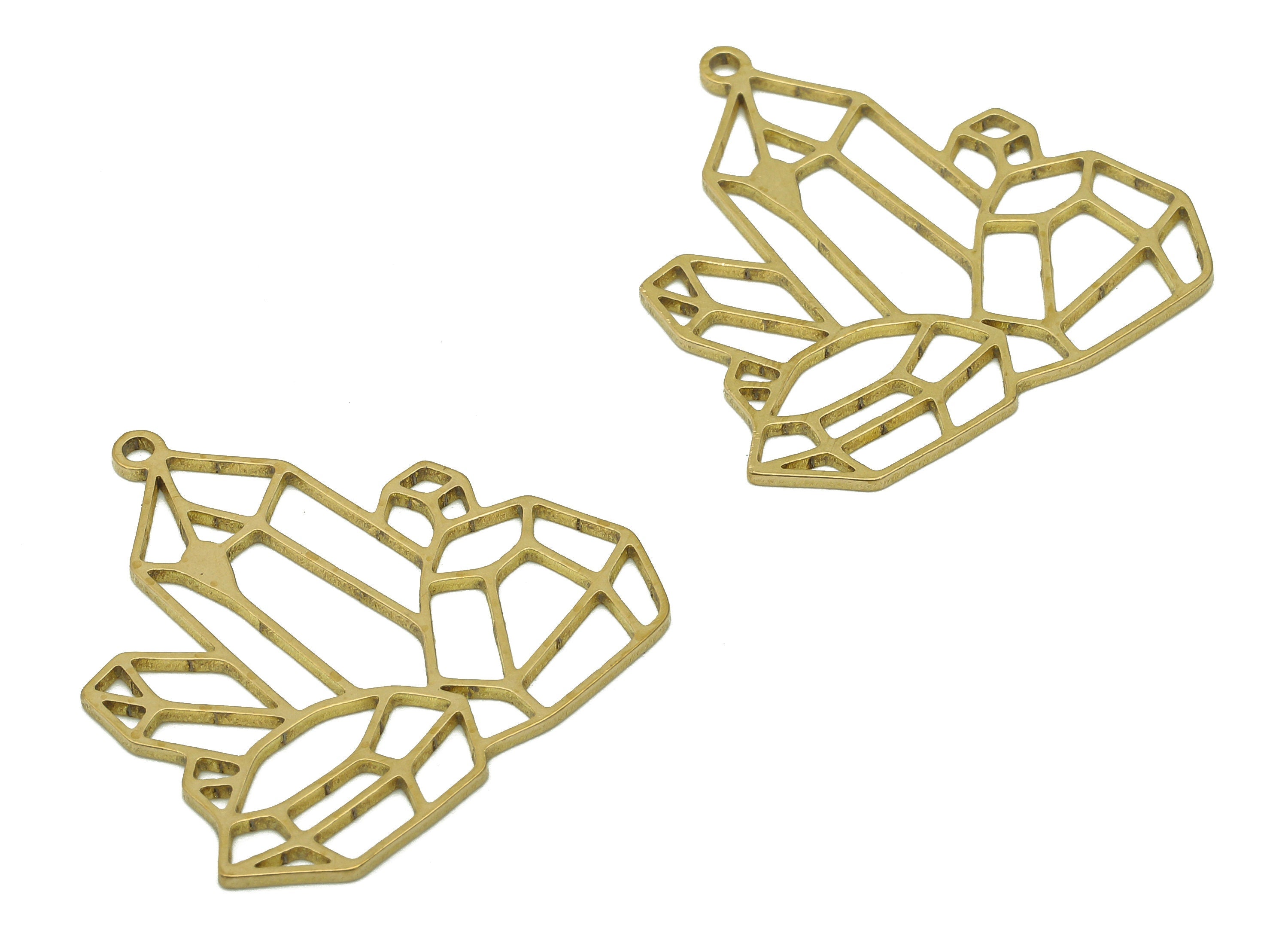 Brass Crystals Tower Earring - Raw Brass Geometry Earring - Tower Pendant With Loop - Tower Charm For Necklace - 29.4x28.8x0.9mm - PPA6707 - DOMEDBAZAAR