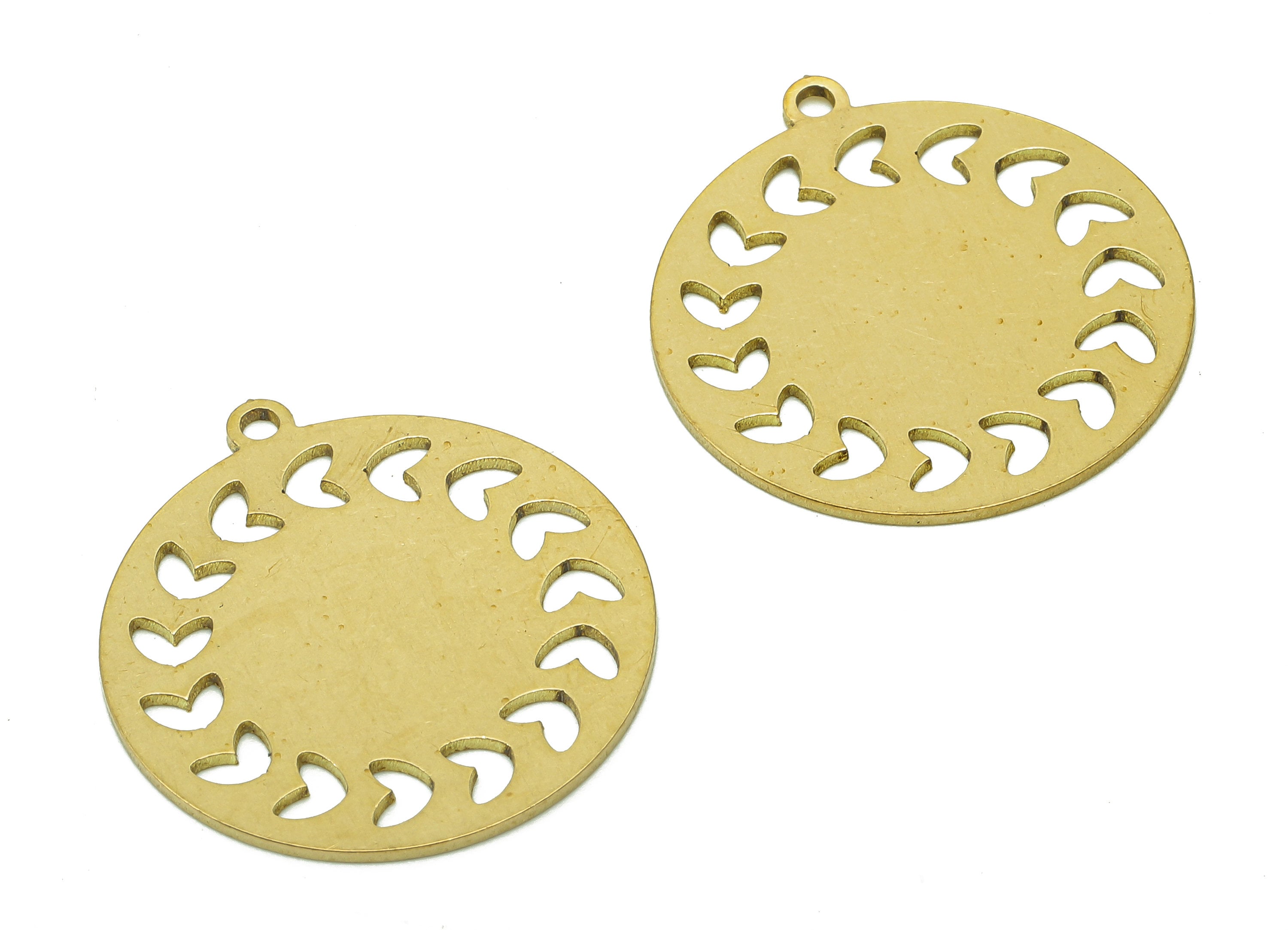 Brass Round Heart Earring Charms - Raw Brass Circle Cutout Earring - Sun Pendant With Loop - Charm For Necklace - 24.9x22.6x0.7mm - PPA6747 - DOMEDBAZAAR