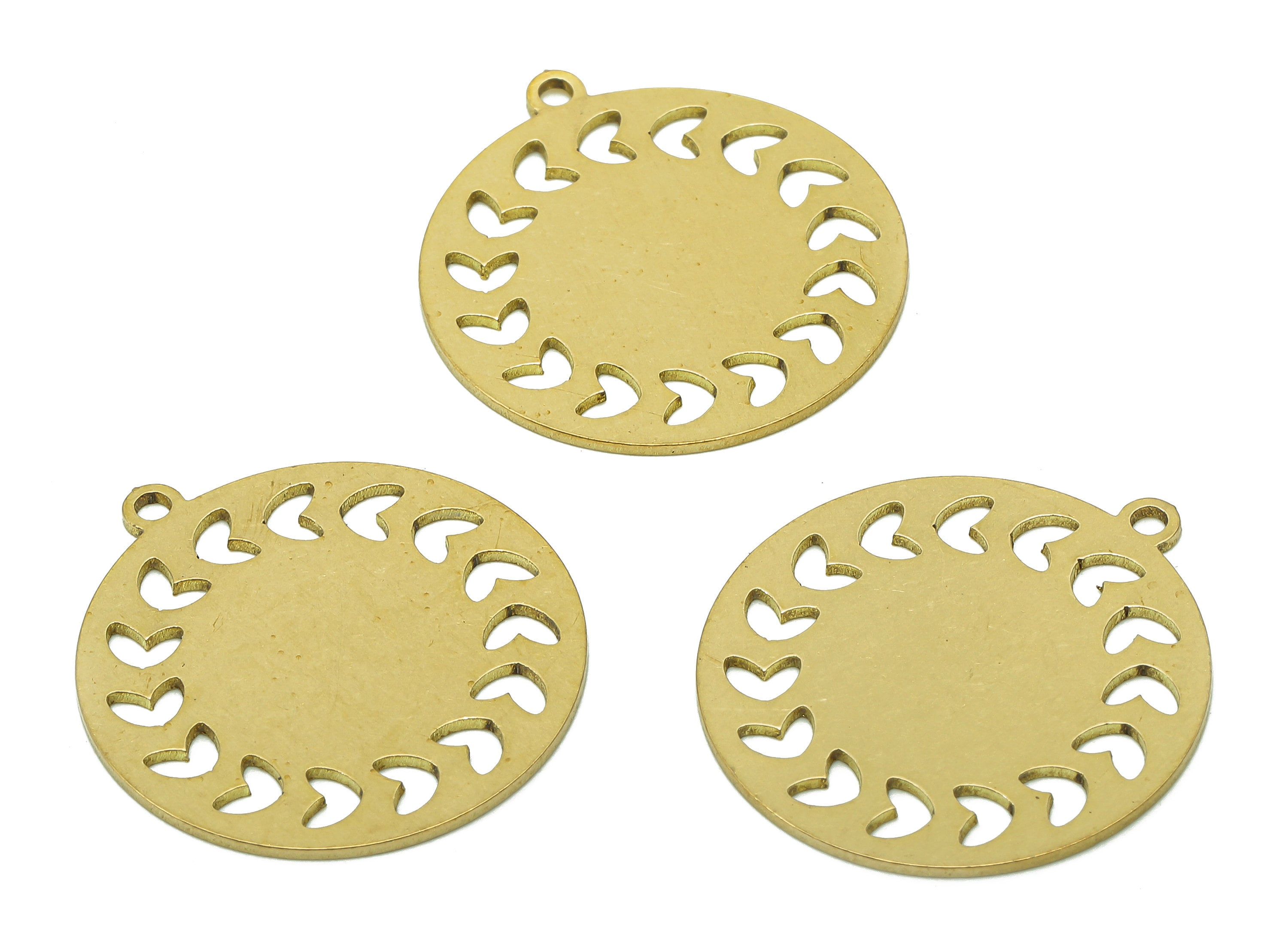 Brass Round Heart Earring Charms - Raw Brass Circle Cutout Earring - Sun Pendant With Loop - Charm For Necklace - 24.9x22.6x0.7mm - PPA6747 - DOMEDBAZAAR