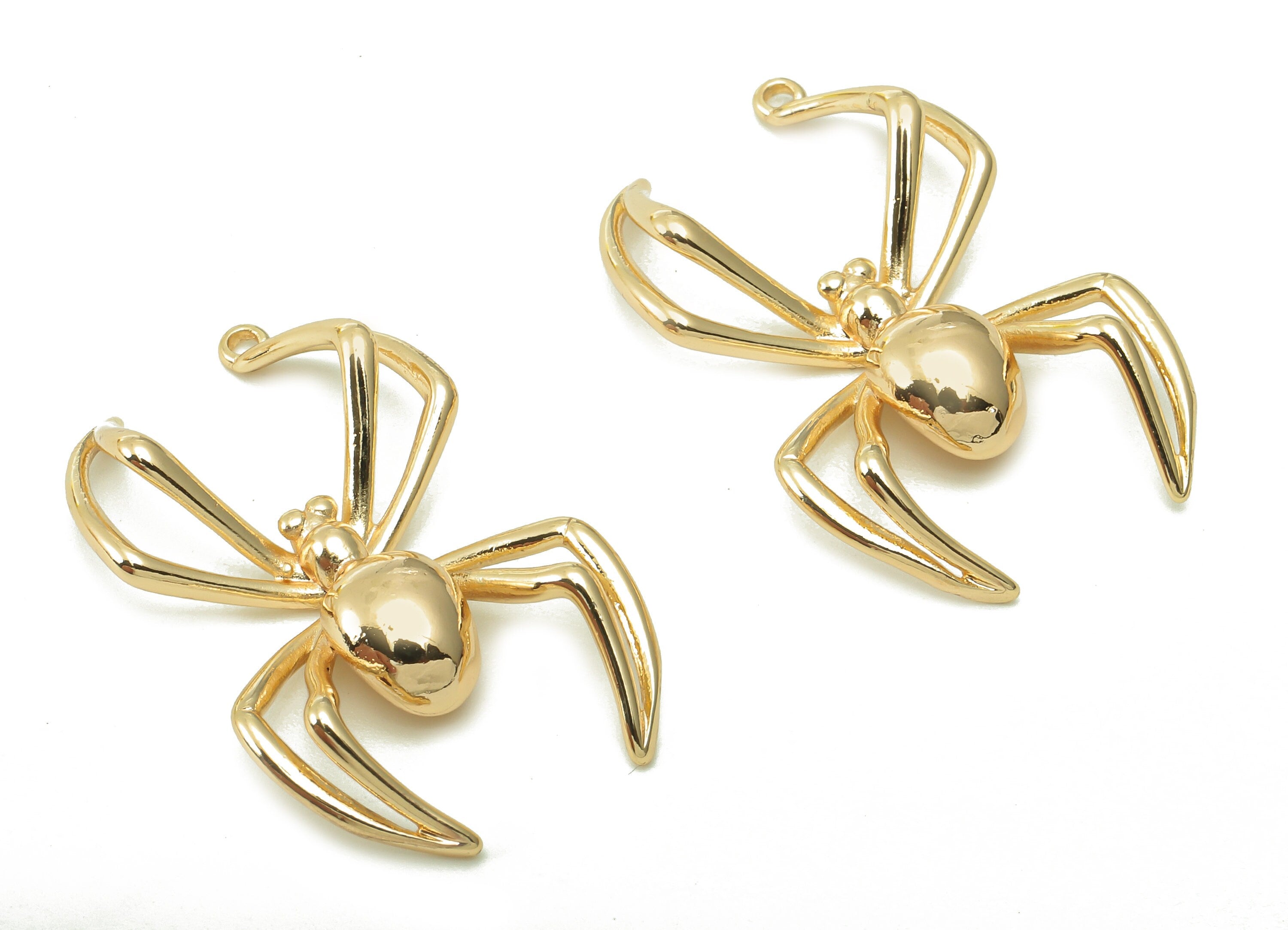 Brass Crawling Spider Earring Charm - Gold Spider Earring - Pendant With Loop - 18K Real Gold Plating Charm - 32.3x19.8x3.8mm - RGP5381 - DOMEDBAZAAR