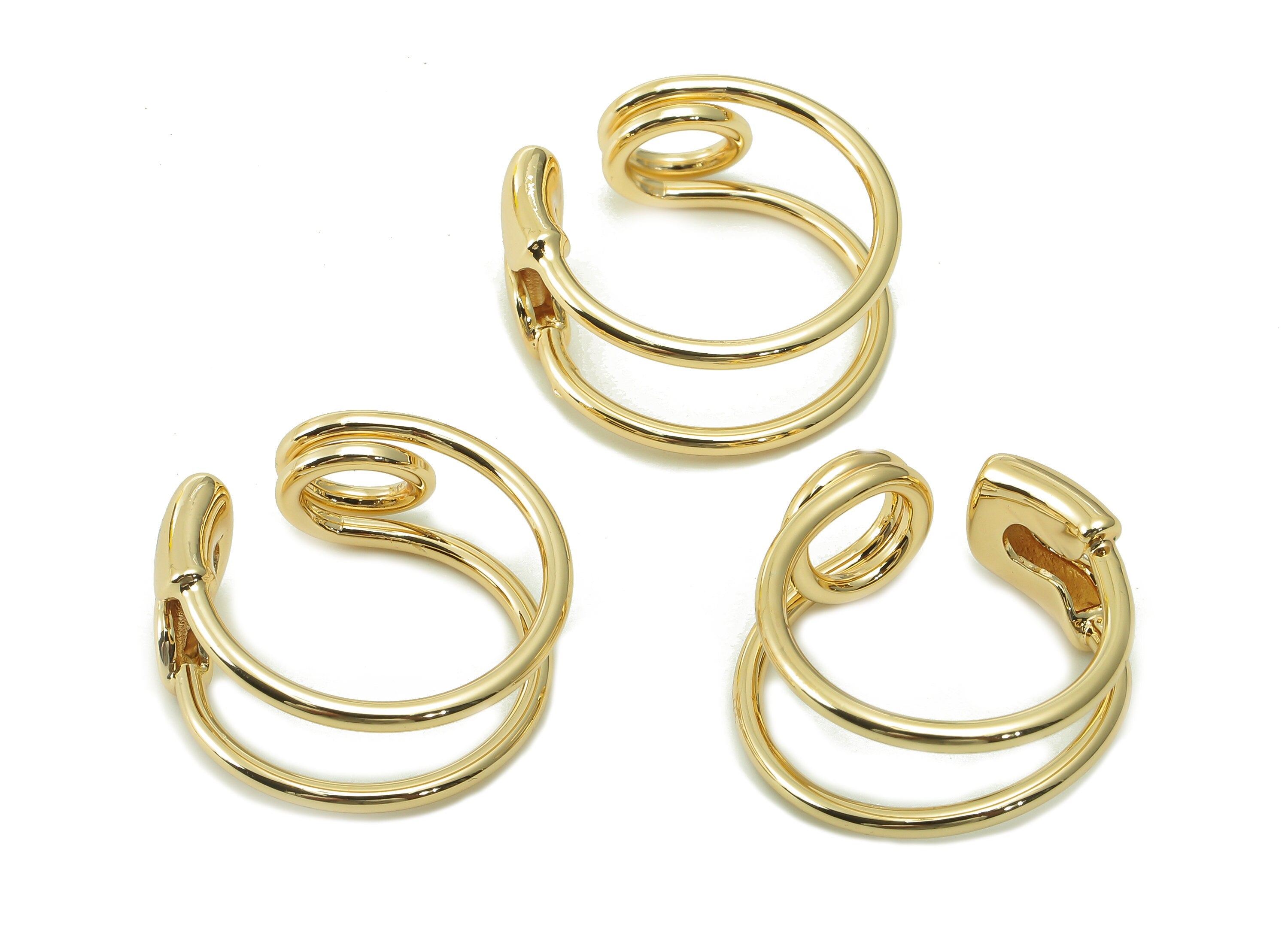 Brass Curved Pin Round Ring -  Gold Circle Hoop Ring - Gold Curved Pin Hoop - 18K Real Gold Plated Brass - 20.5x20.5x1.6mm - RGP5380 - DOMEDBAZAAR