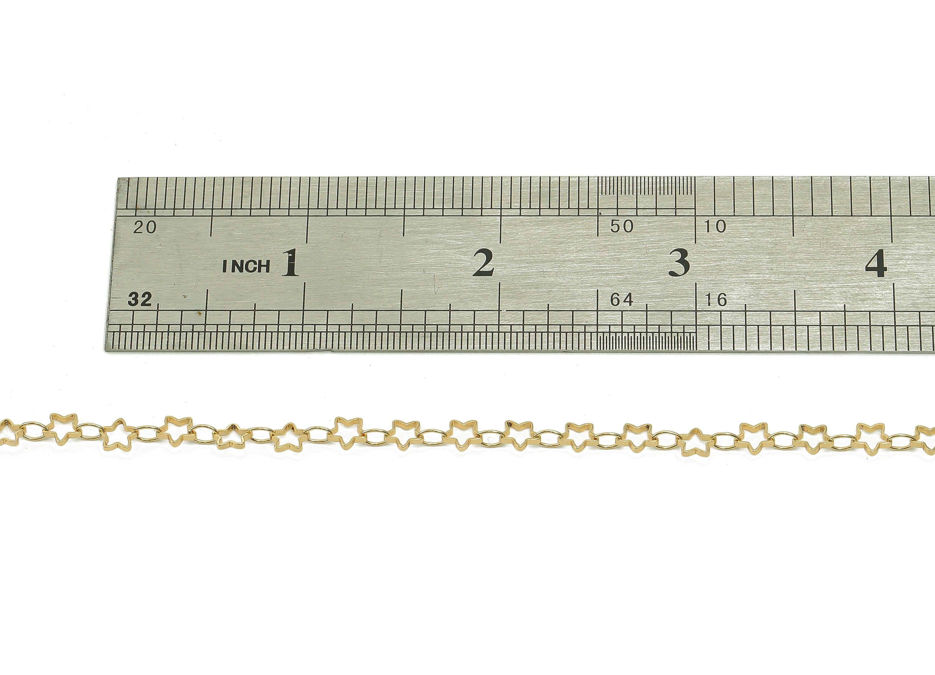 Brass Star Cable Beaded Chain - Gold Bead Satellite Chain - Star Oval Charm For Bracelet - 18K Real Gold Plated Brass - 5x5x0.9mm - RGP5379 - DOMEDBAZAAR