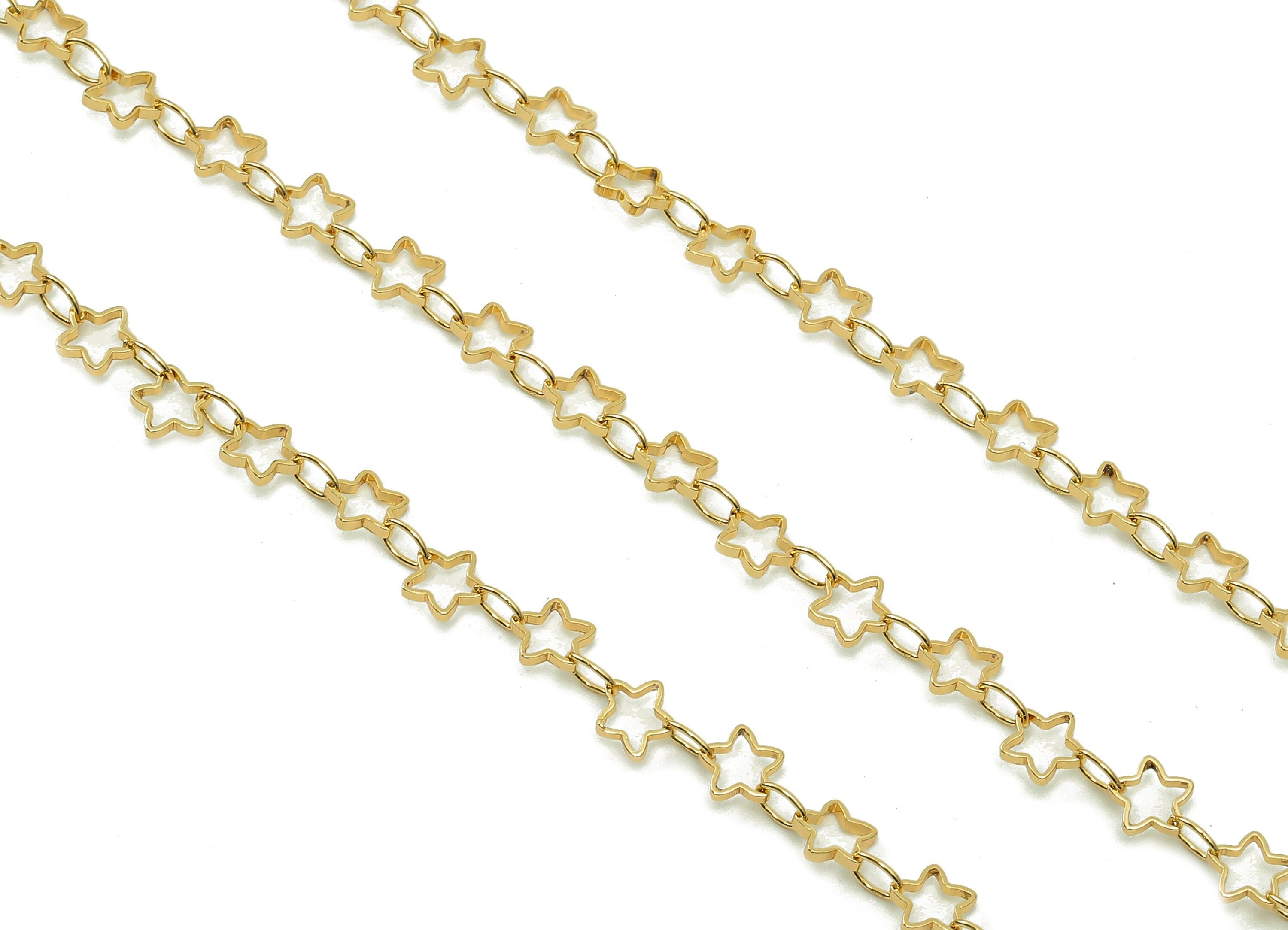 Brass Star Cable Beaded Chain - Gold Bead Satellite Chain - Star Oval Charm For Bracelet - 18K Real Gold Plated Brass - 5x5x0.9mm - RGP5379 - DOMEDBAZAAR