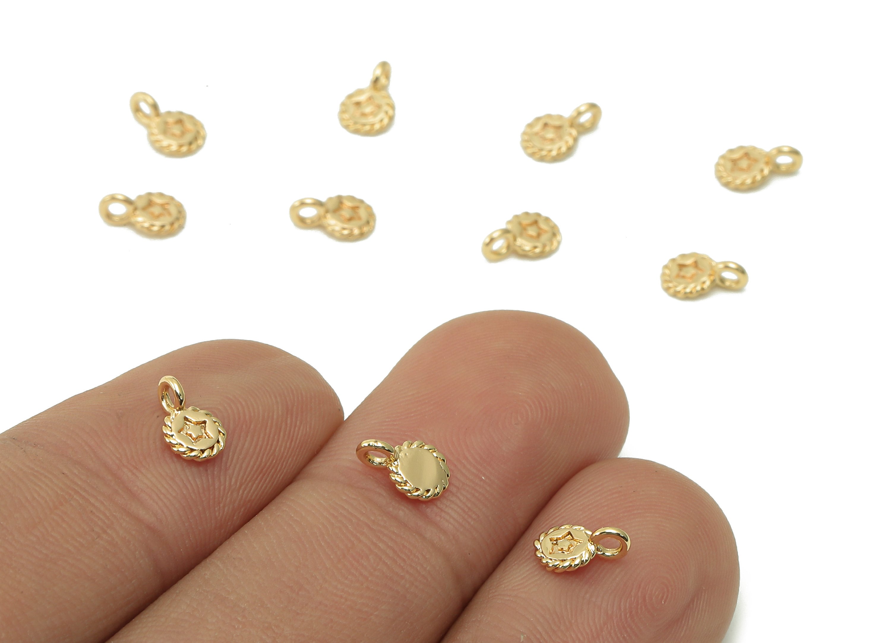 Brass Mini Round Earring Charm - Gold Mini Circle Bracelet Charm - Star Pendant With Loop - 18K Real Gold Plating - 6.6x4.5x0.9mm -RGP5369 - DOMEDBAZAAR