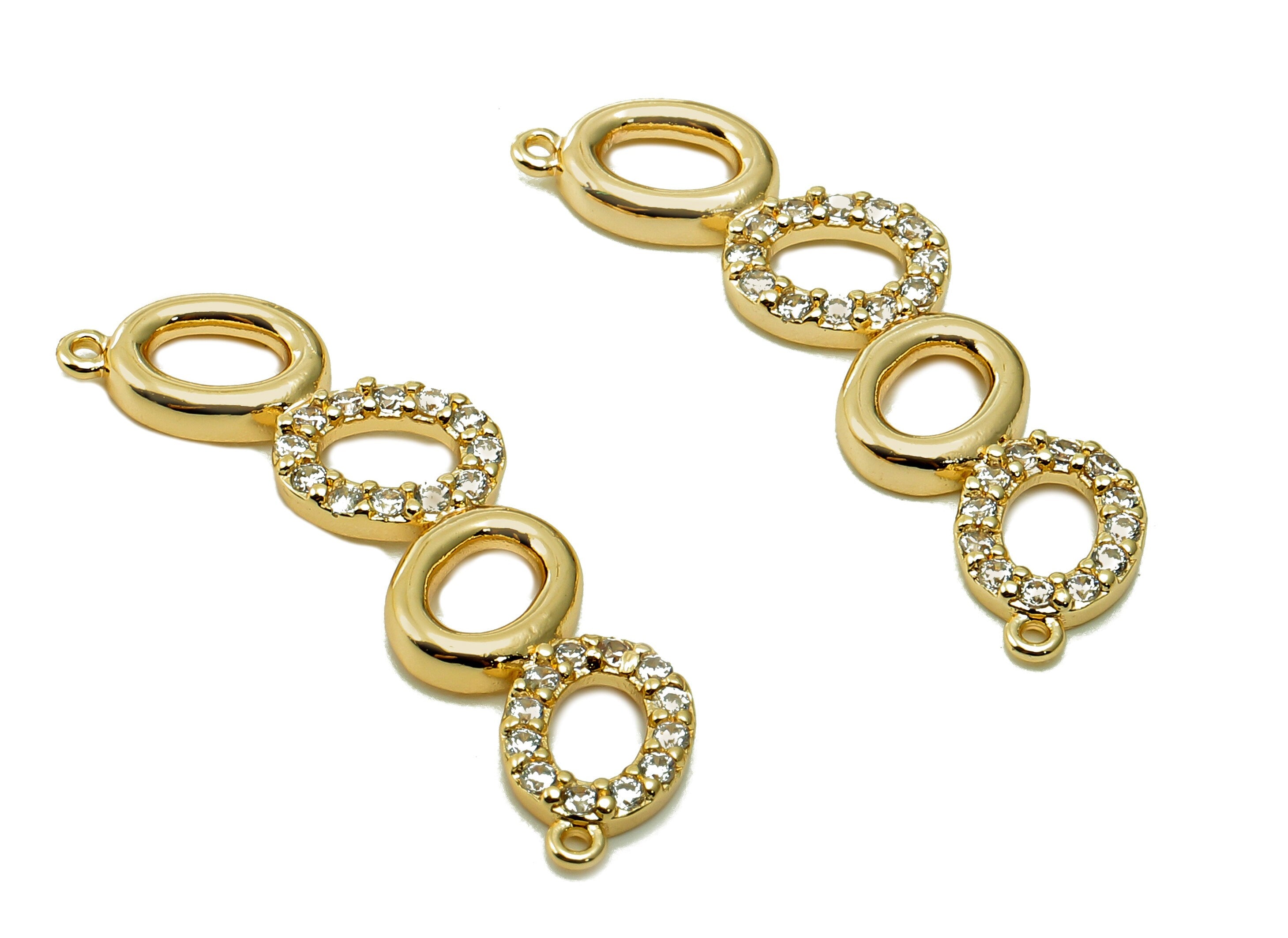 Brass Oval Zircon Earring Connetors - O Hoop Earring -Oval Links Pendant With Loop - 18K Real Gold Plating Charm - 30.1x9.3x1.7mm - RGP5366 - DOMEDBAZAAR