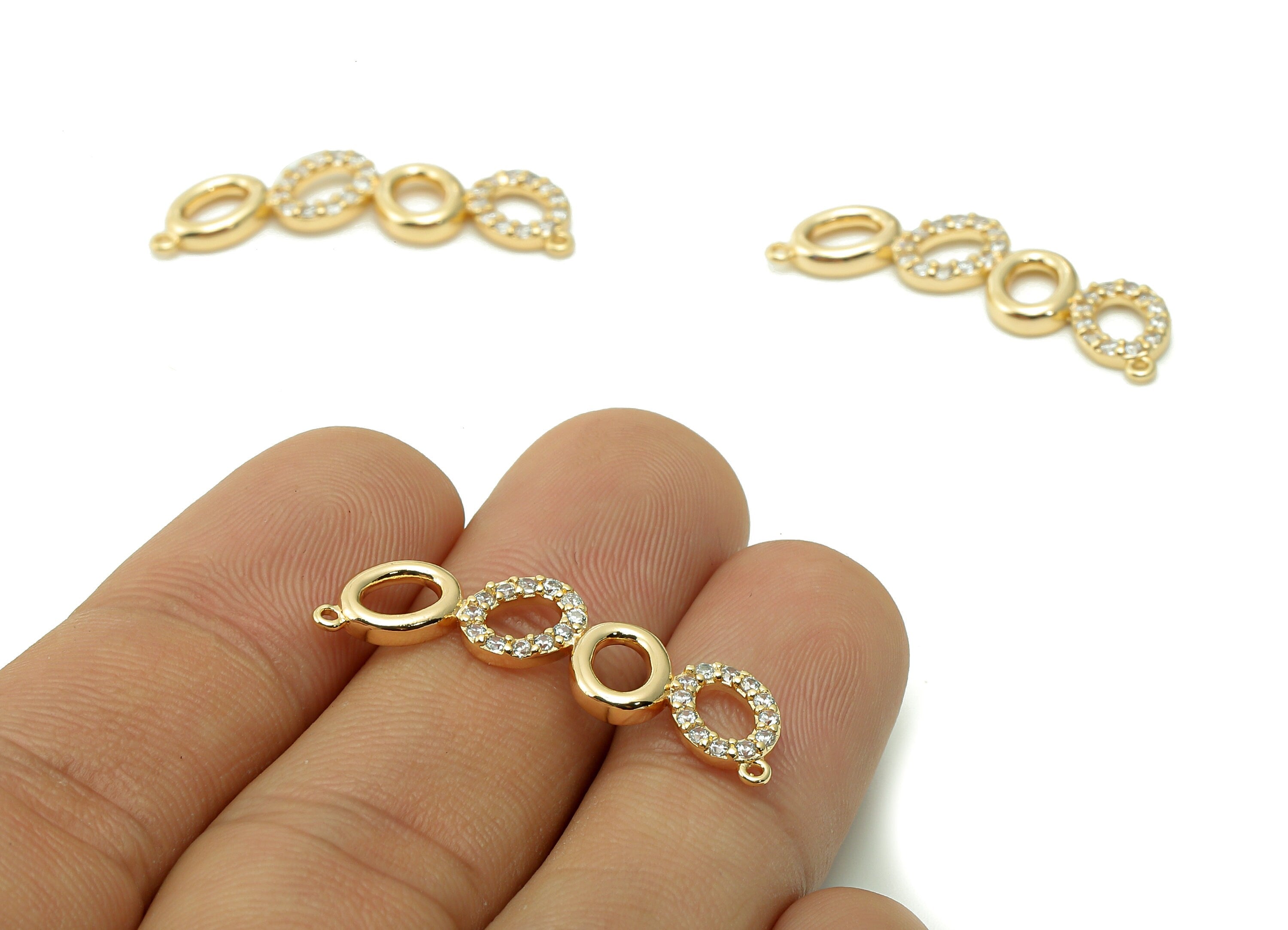 Brass Oval Zircon Earring Connetors - O Hoop Earring -Oval Links Pendant With Loop - 18K Real Gold Plating Charm - 30.1x9.3x1.7mm - RGP5366 - DOMEDBAZAAR