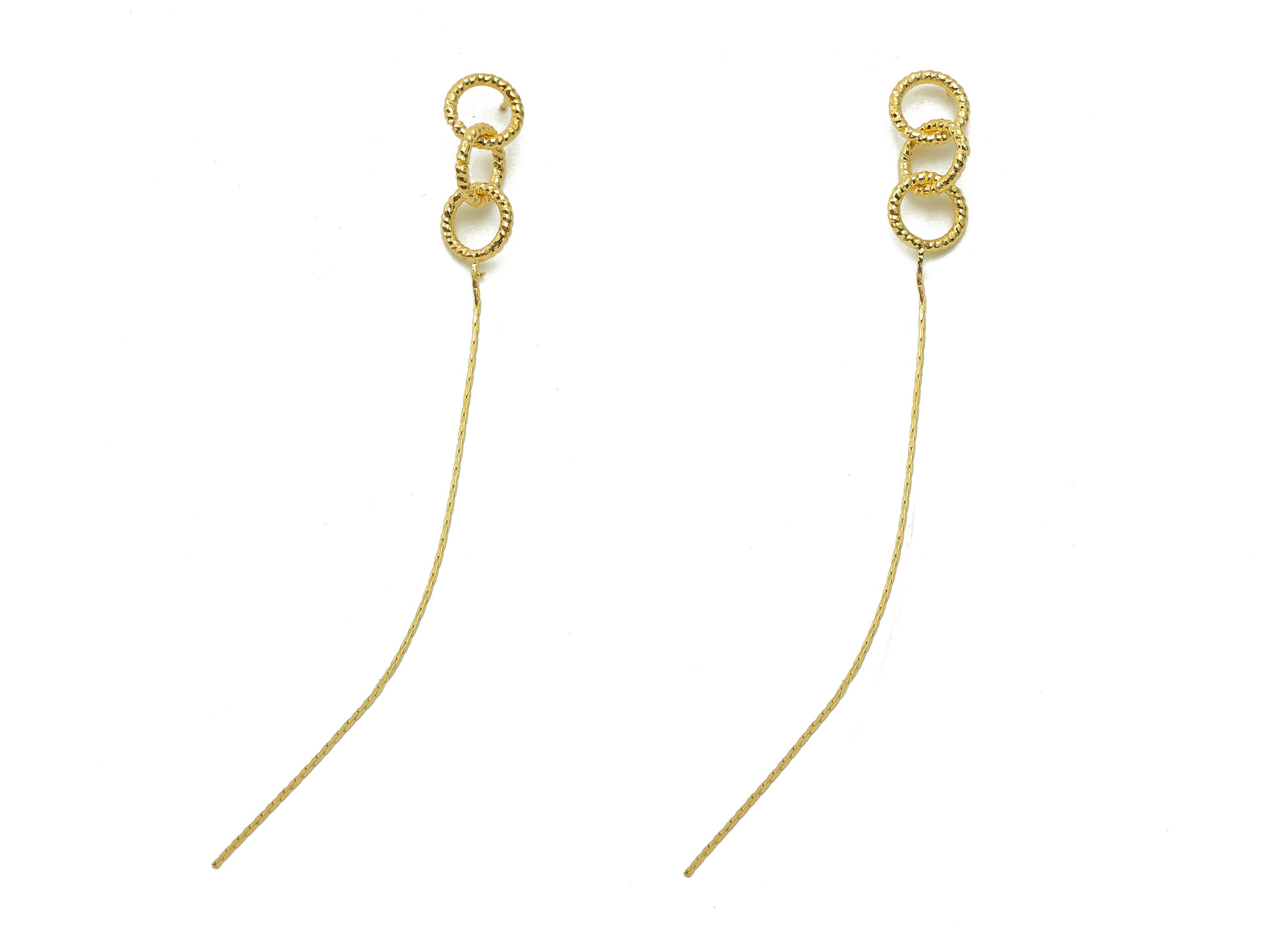 Brass Round Tassel Earring Post - Circle Snake Chain Earring Stud - Hanging Stud Earring - 18K Real Gold Plating - 101.5x9x1.4mm - RGP5390 - DOMEDBAZAAR