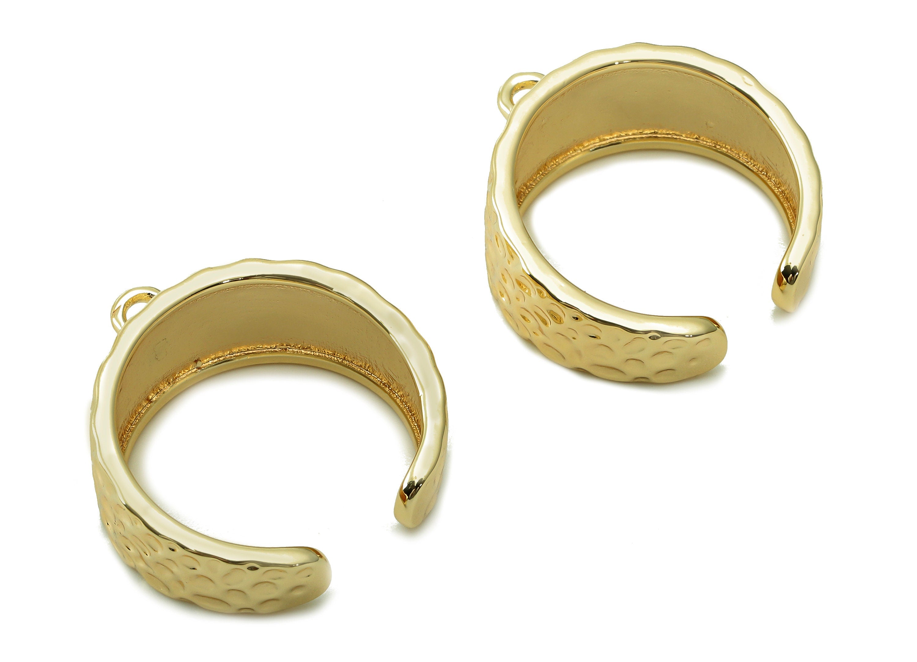 Brass Hammered Open Round Ring - Open Circle Wide Hoop Ring - Thick Earring With Loop - 18K Real Gold Plating - 23.2x21.2x1.7mm - RGP5392 - DOMEDBAZAAR