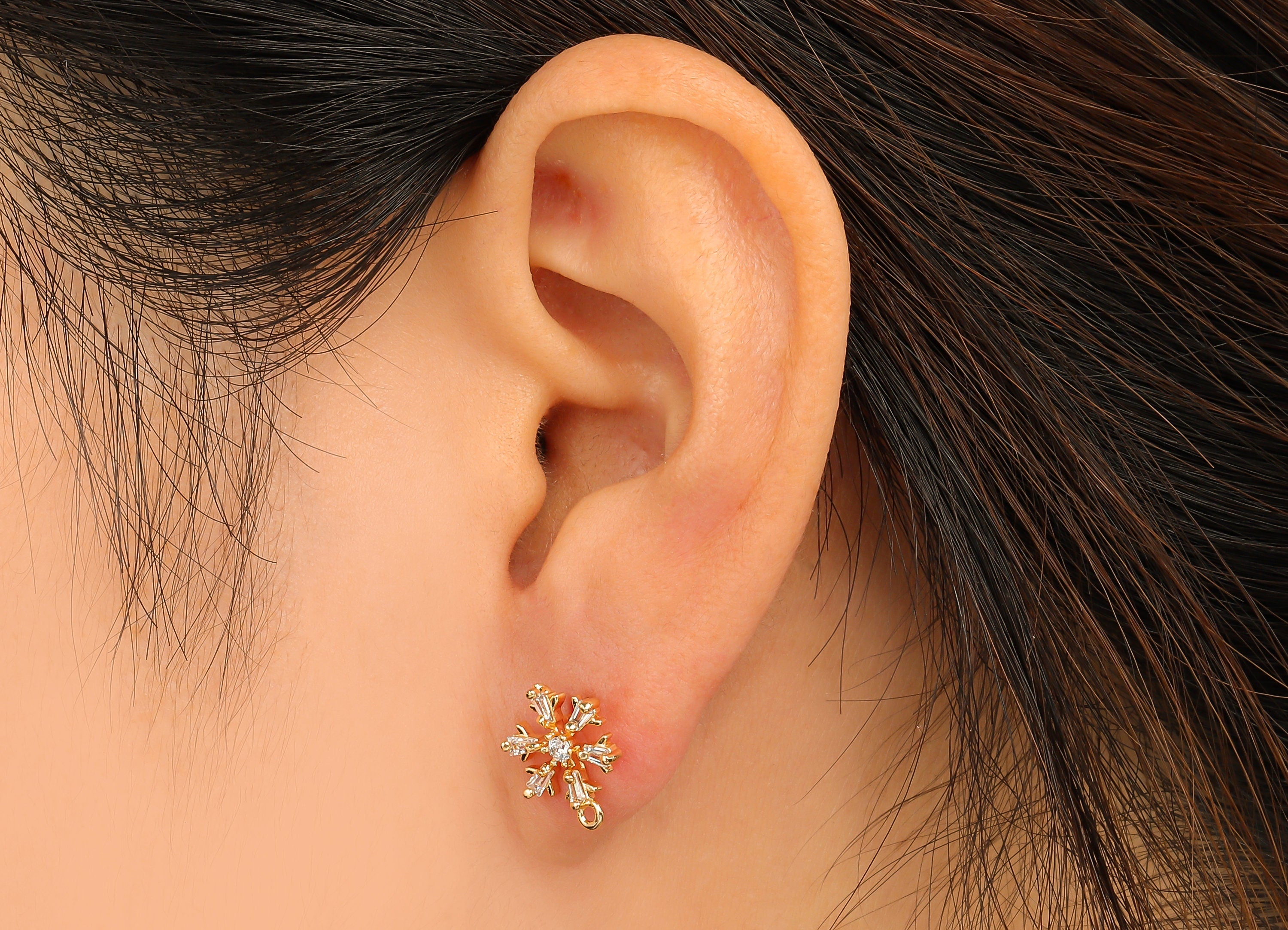 Brass Snowflake Posts - Brass Snowflake Earring Stud - 18K Real Gold Plated Brass Stud - Jewelry Supplies - 12.23x10.47mm - RGP1097 - DOMEDBAZAAR