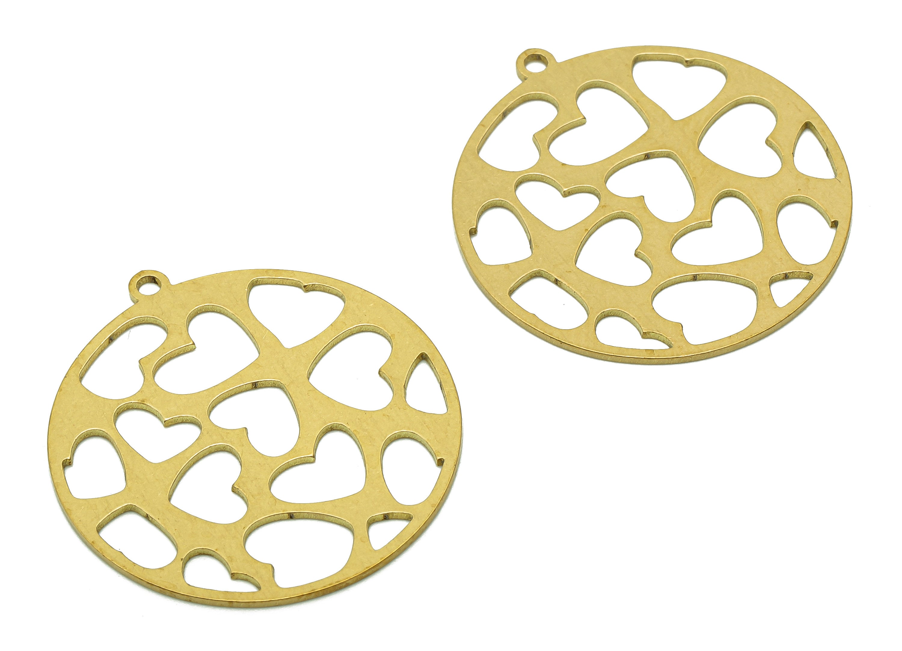 Brass Round Heart Earring Charm - Raw Brass Heart Cutout Earring - Pendant With Loop - Circle Charm For Necklace - 29.9x27.6x0.7mm - PPA6547 - DOMEDBAZAAR