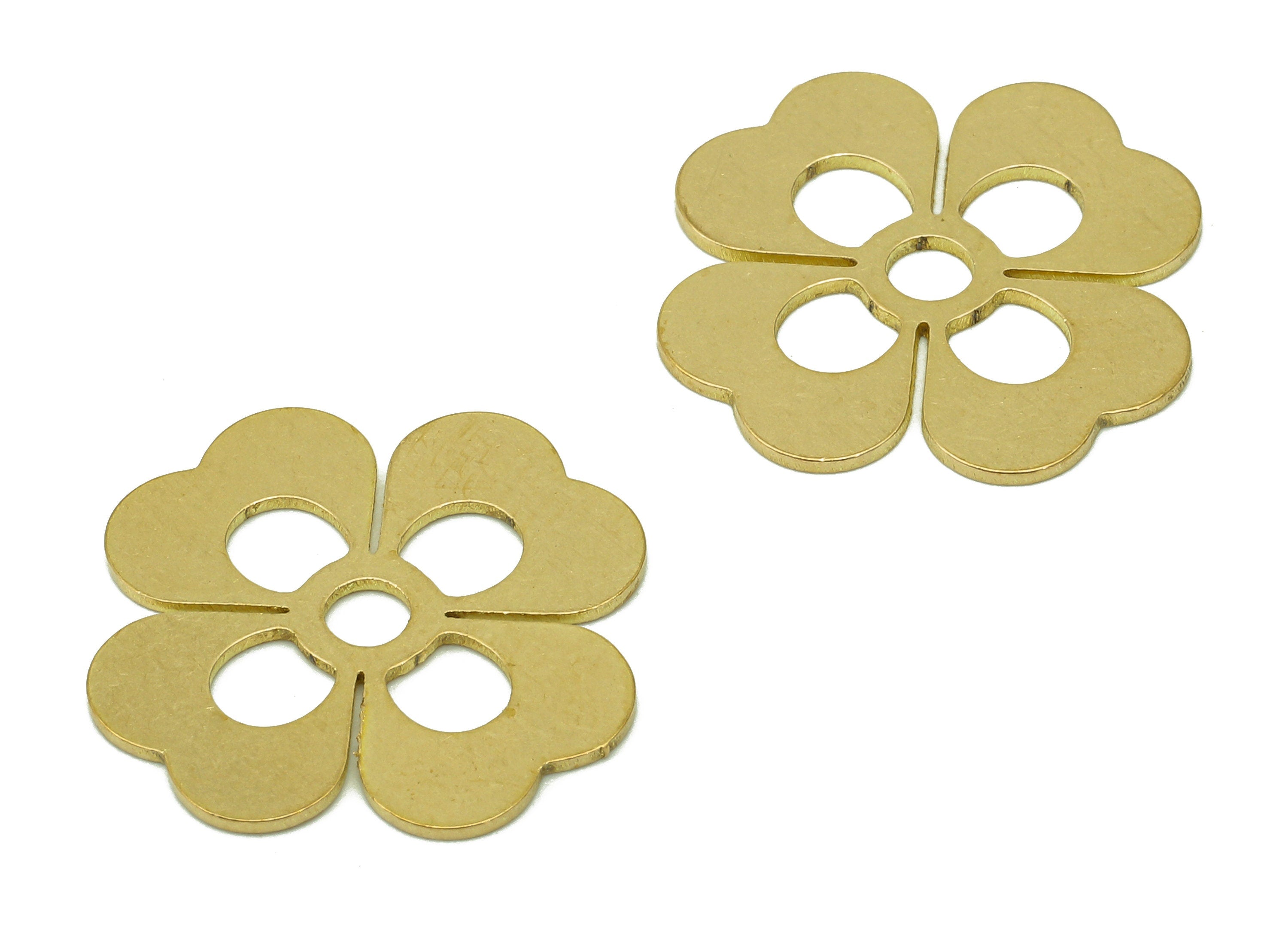 Brass Four-Leaf Clover Earring Charm - Raw Brass Leaves Heart Earring - Leaf Pendant - Round Charm For Necklace - 19.7x18.9x0.7mm - PPZ0210 - DOMEDBAZAAR